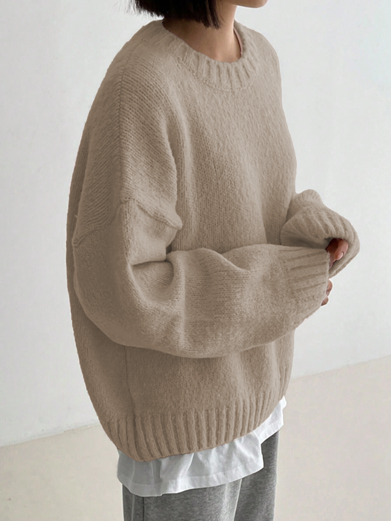 JOYSONS oversized drop-shoulder crew neck sweater