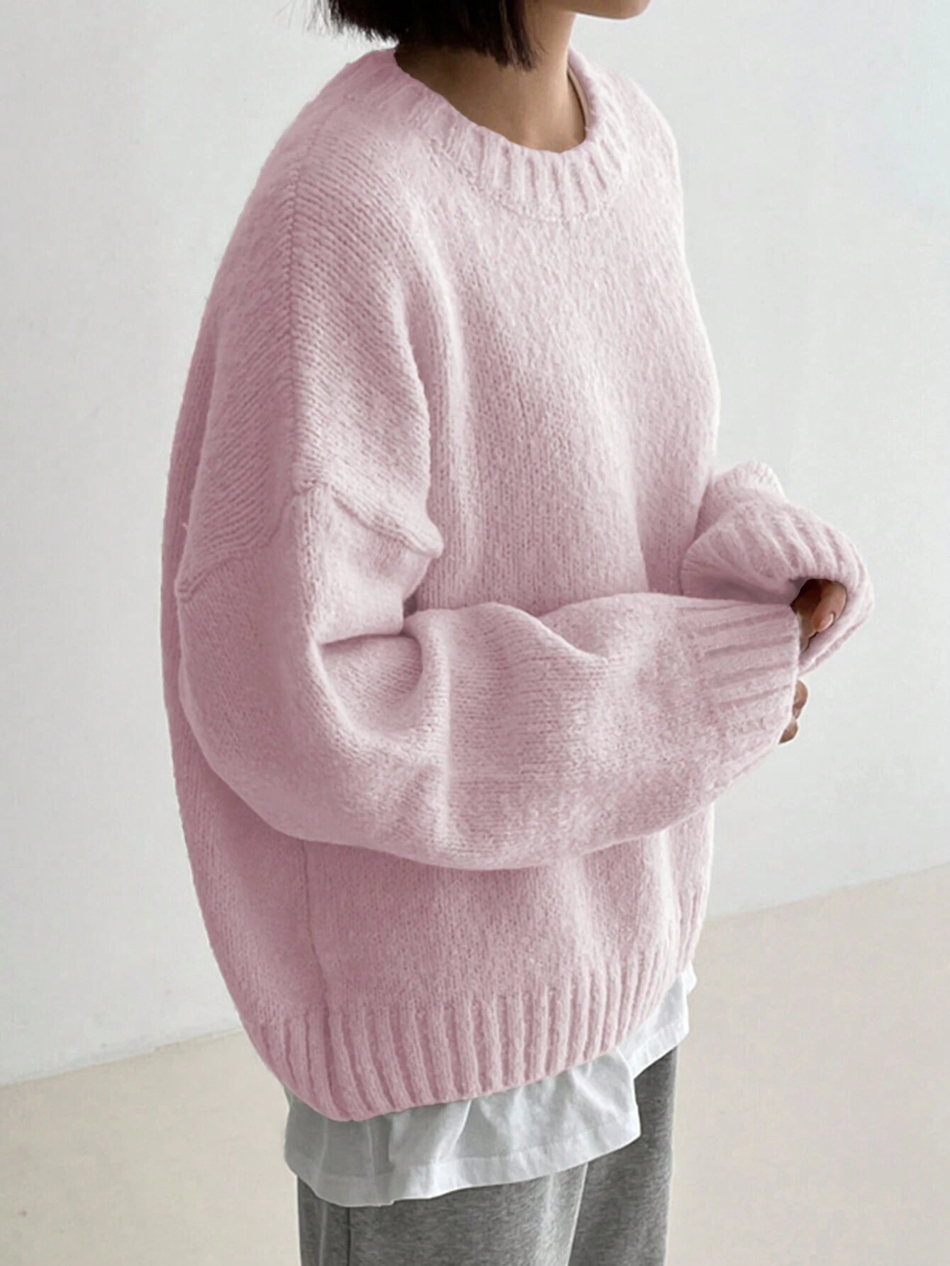 JOYSONS oversized drop-shoulder crew neck sweater