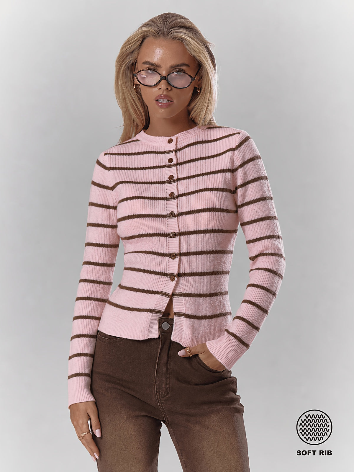Striped Ribbed Fitted Cardigan