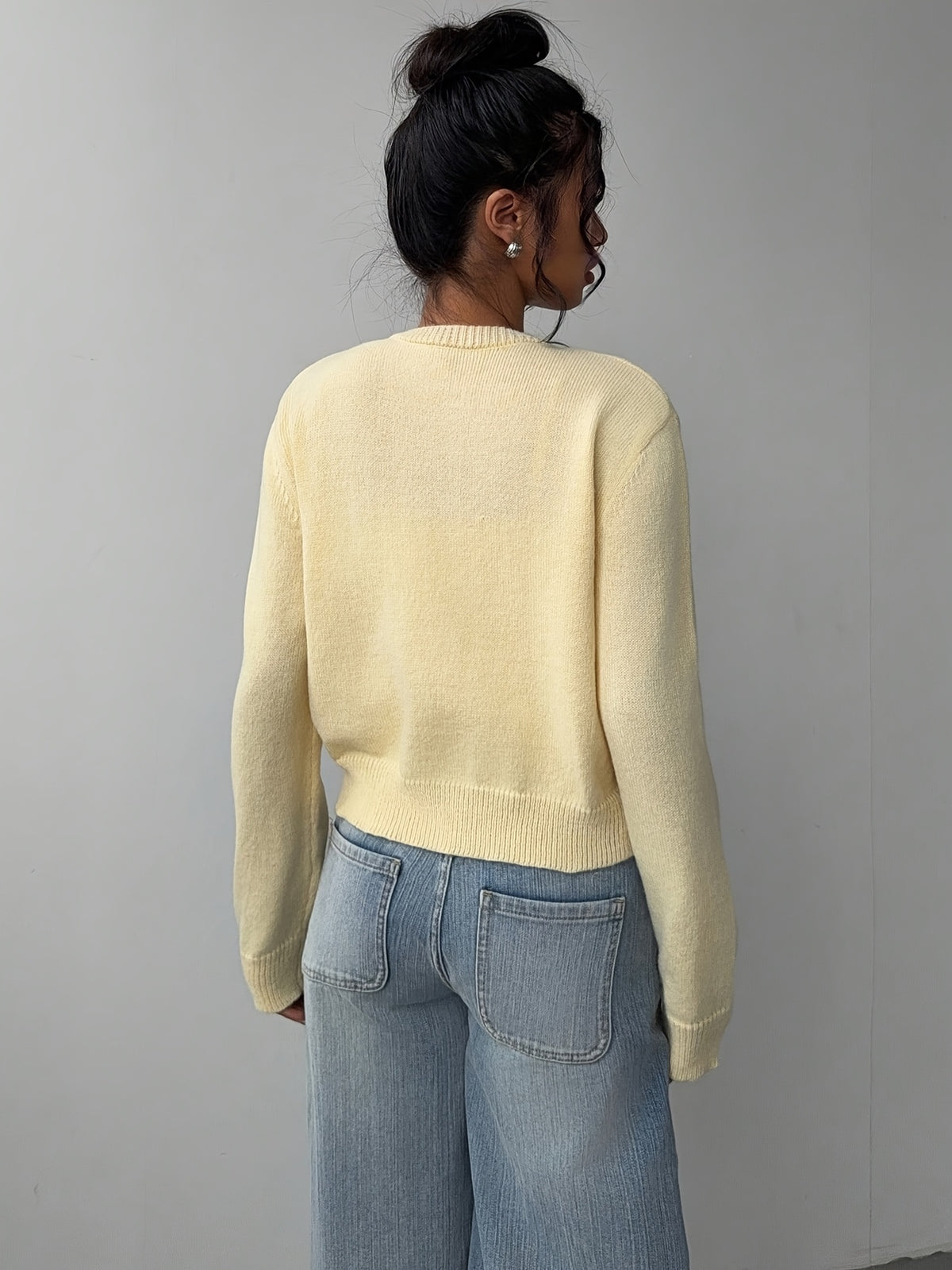 Pale Yellow Crew Neck Cardigan
