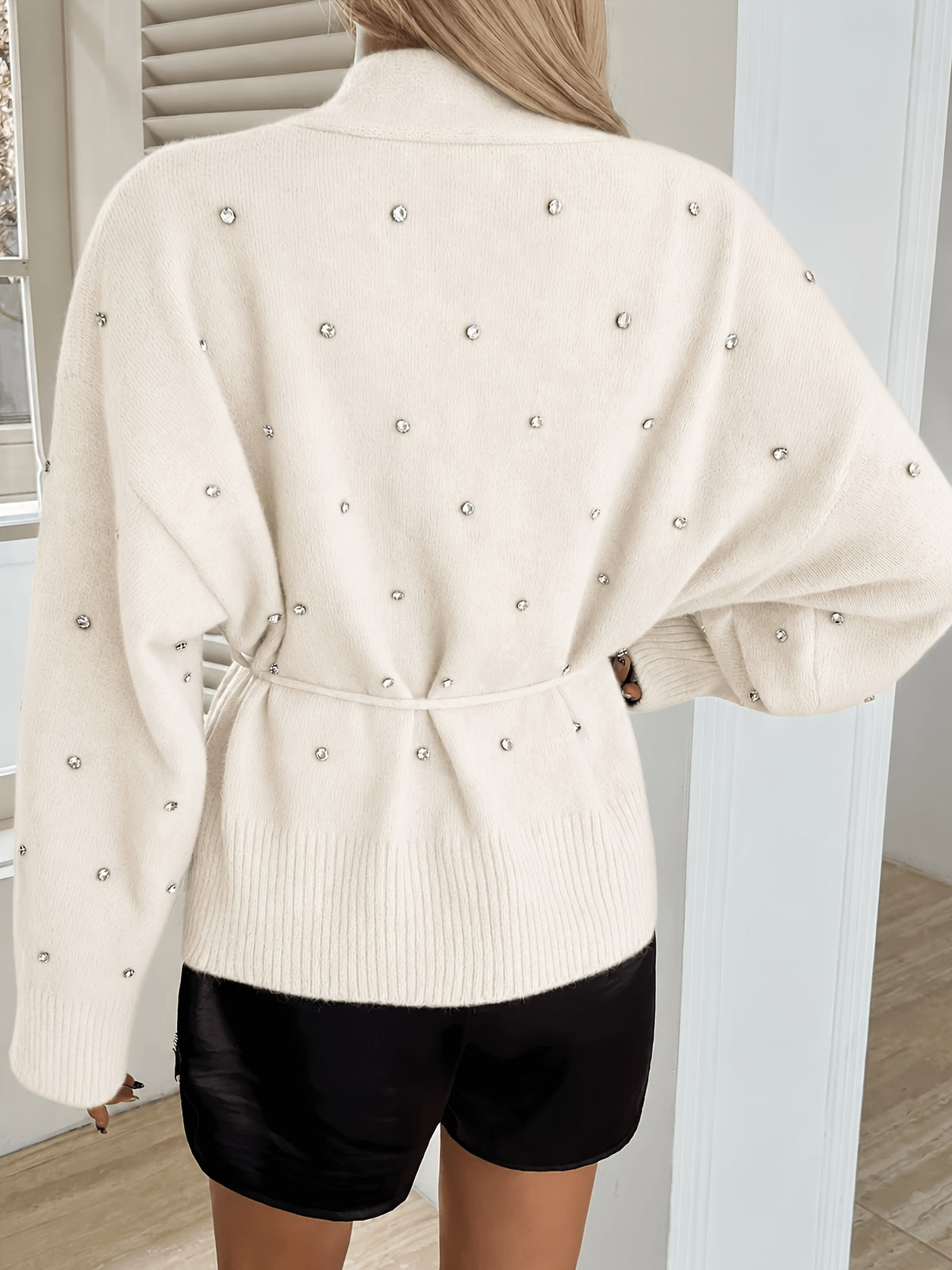 Rhinestone Tie Waist Cardigan