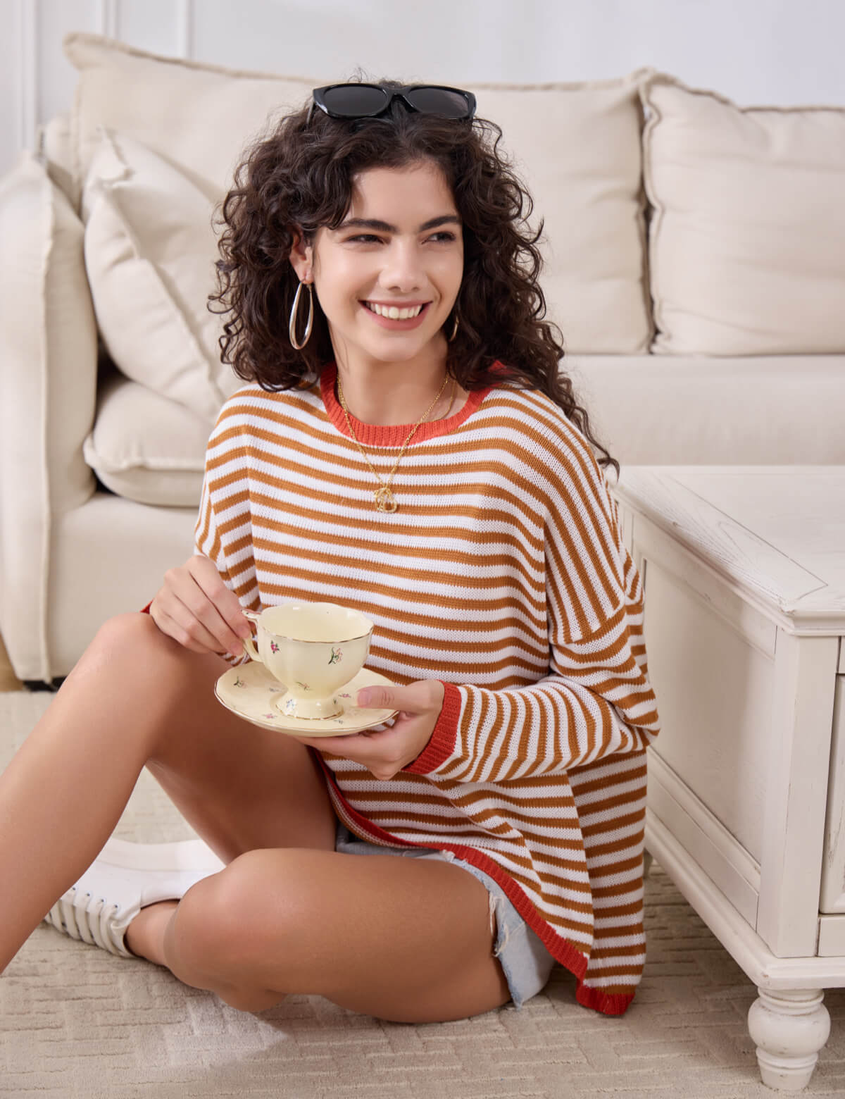 JOYSONS striped long sleeve crew neck sweater