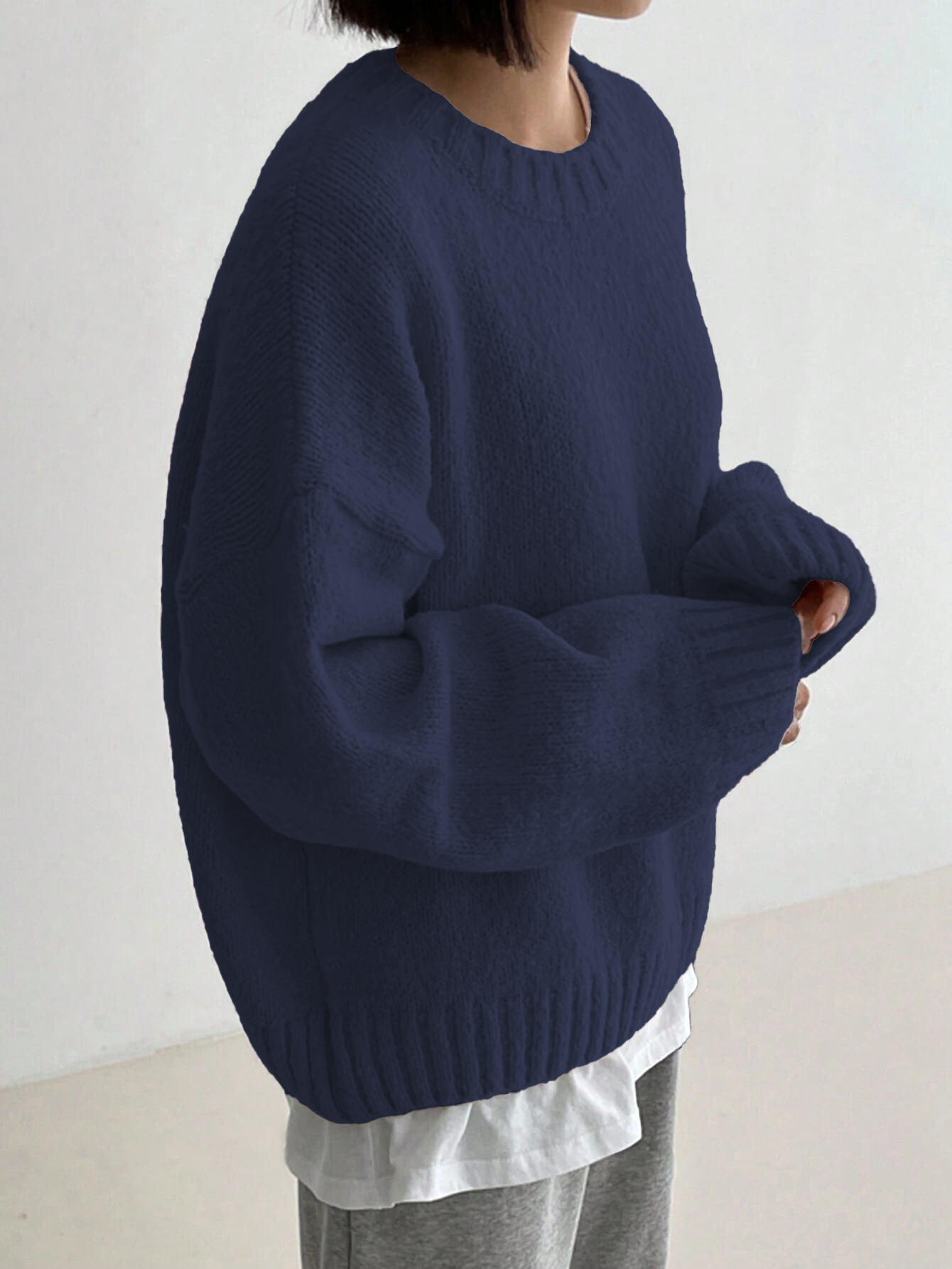JOYSONS oversized drop-shoulder crew neck sweater