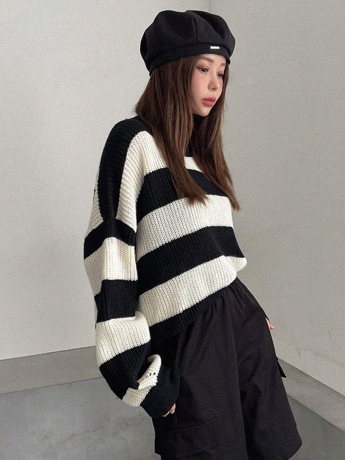 JOYSONS striped cropped knit sweater