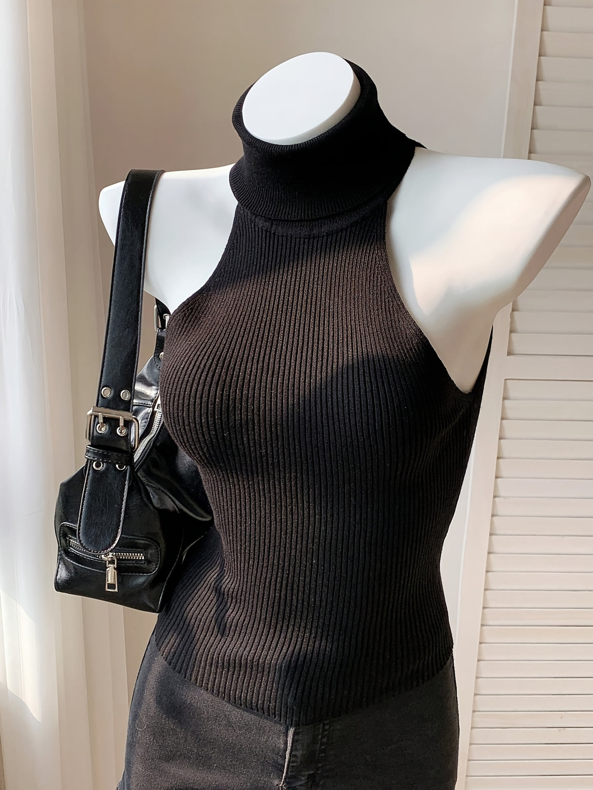 High Neck Ribbed Knit Tank