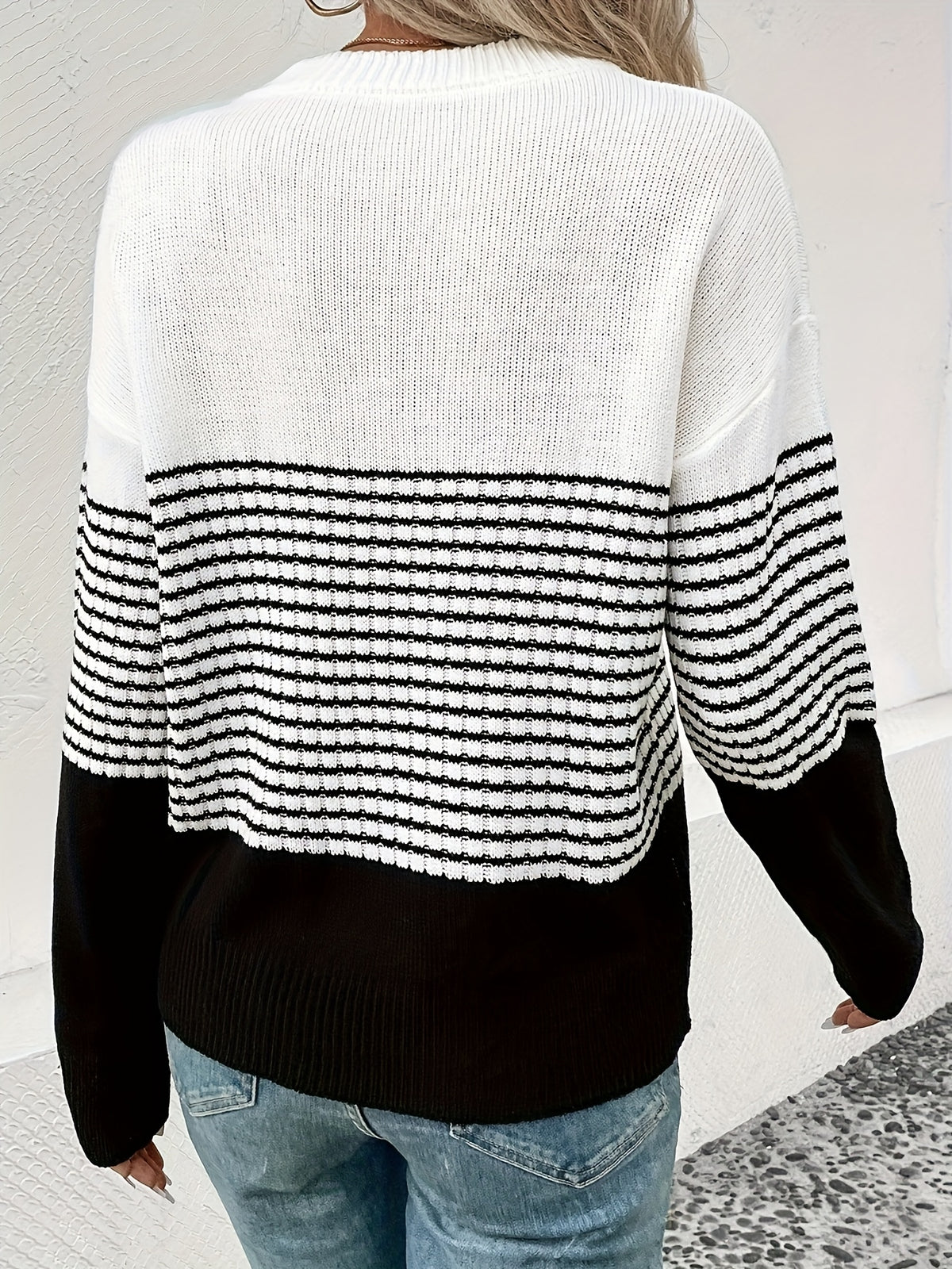 Colorblock Striped Crew Neck Sweater