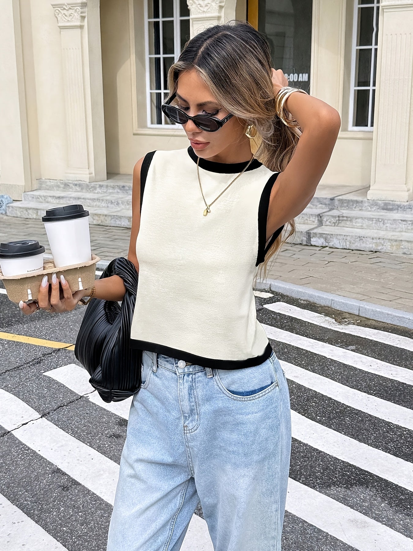 Contrast Trim Side Tie Knit Vest