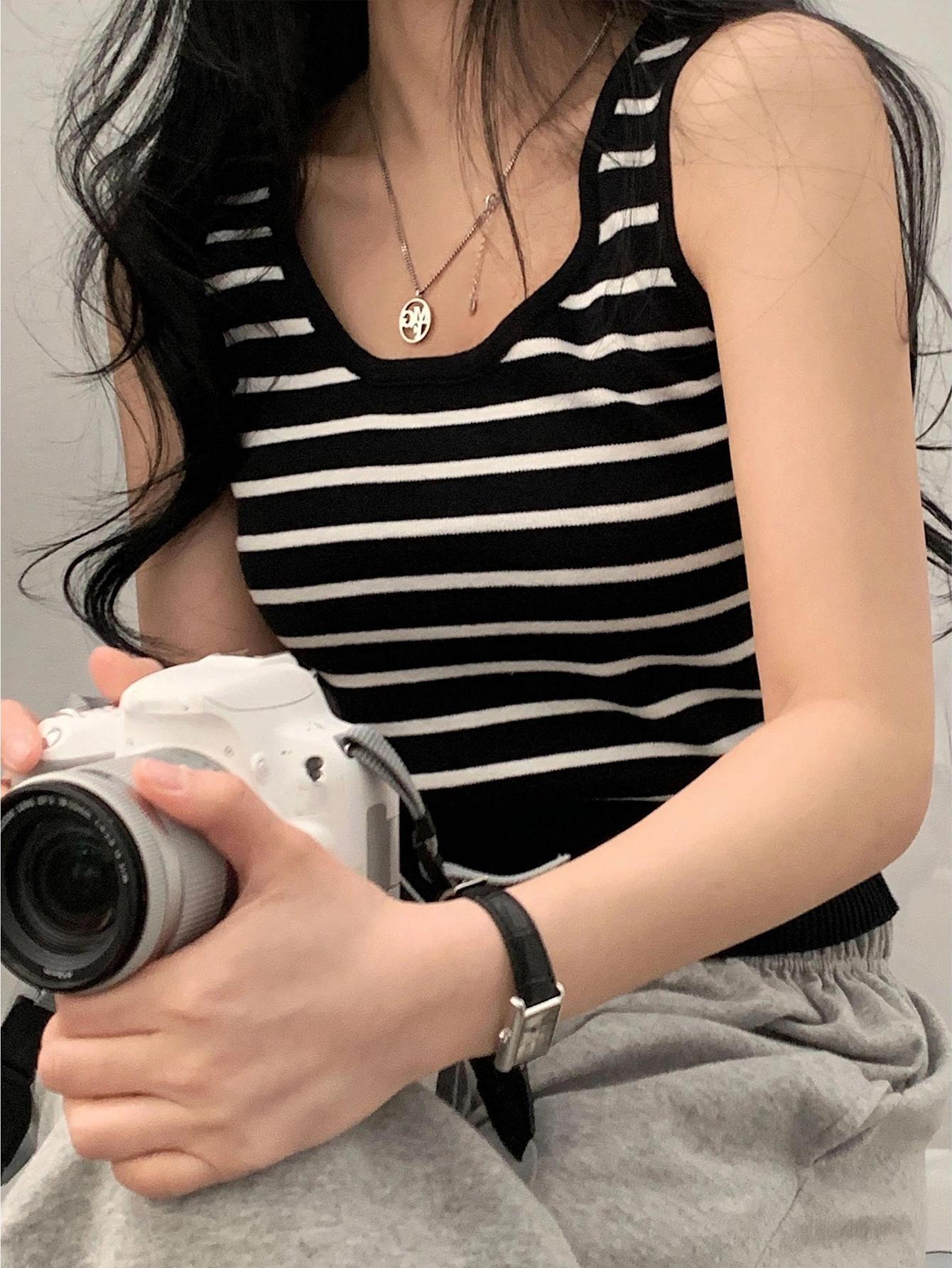 JOYSONS striped ribbed sleeveless knit tank top