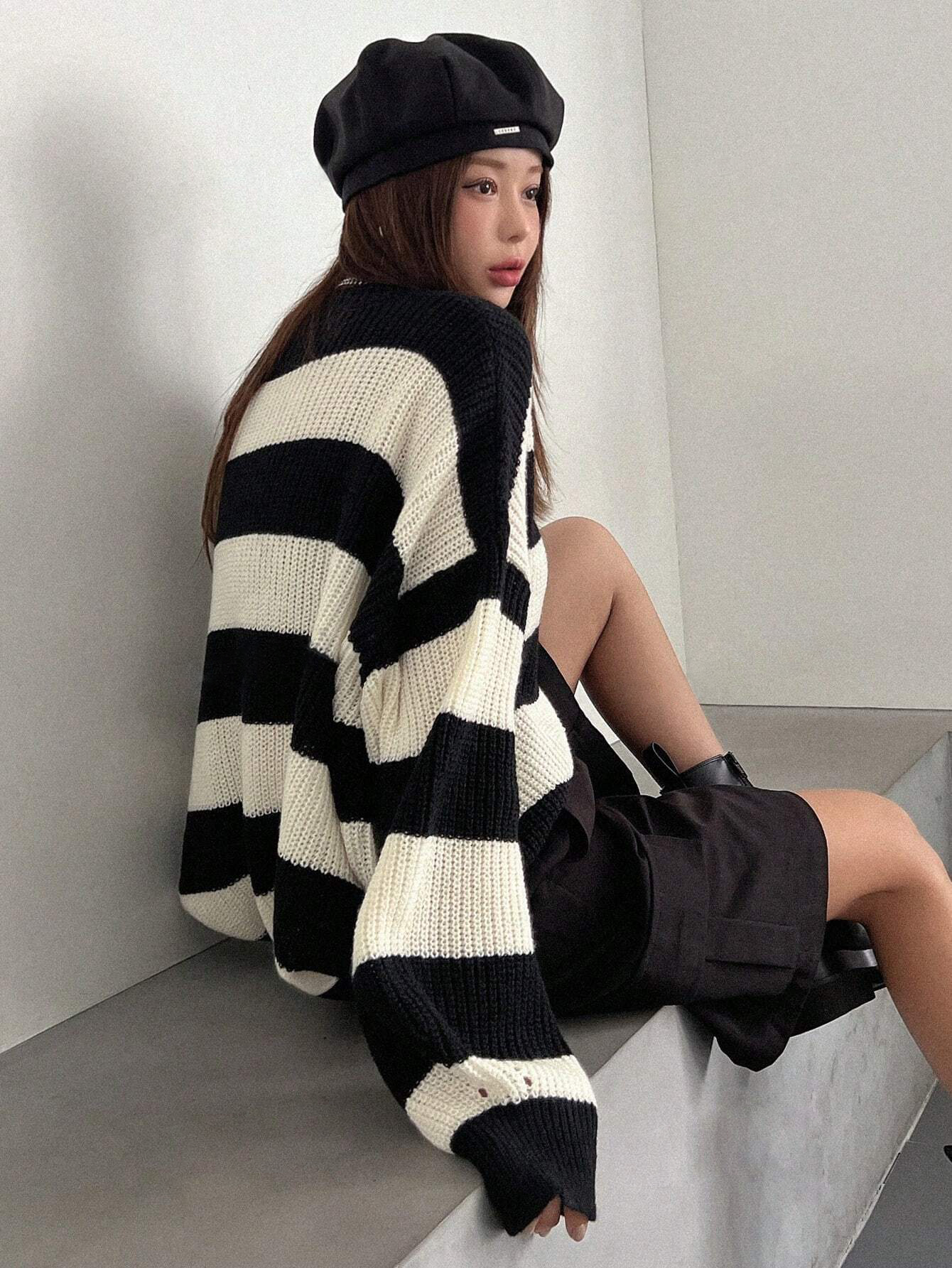 JOYSONS striped cropped knit sweater
