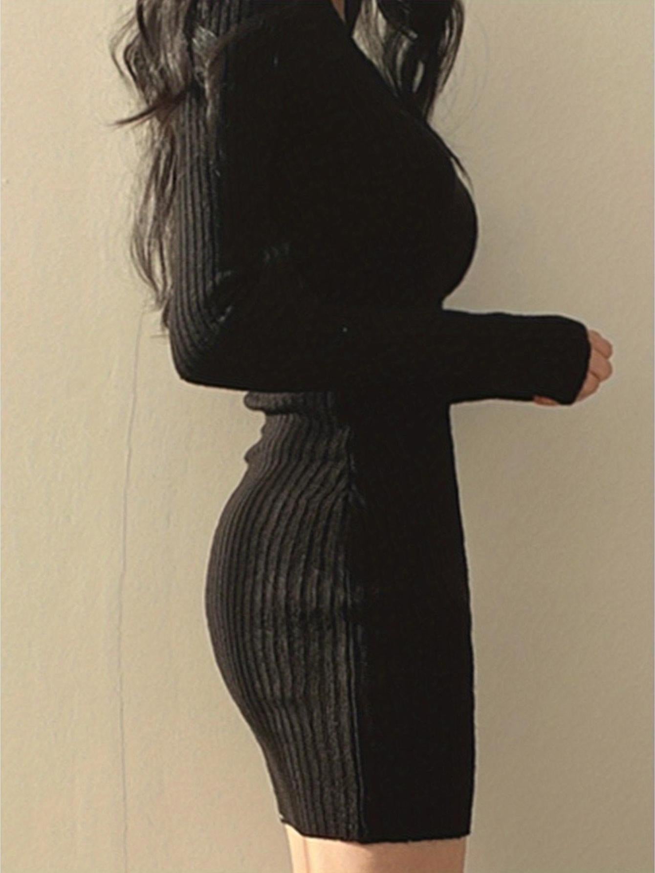 JOYSONS ribbed V-neck long sleeve sweater dress