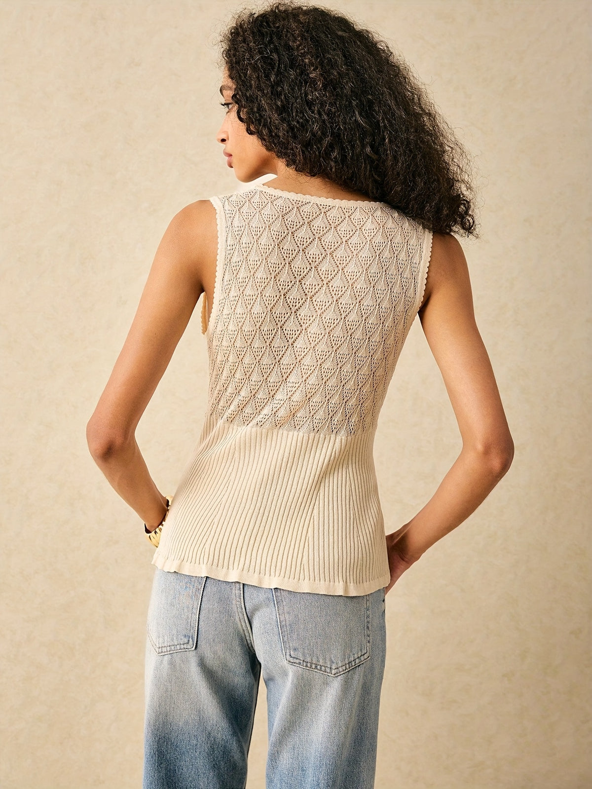 Pointelle Button Front Knit Vest