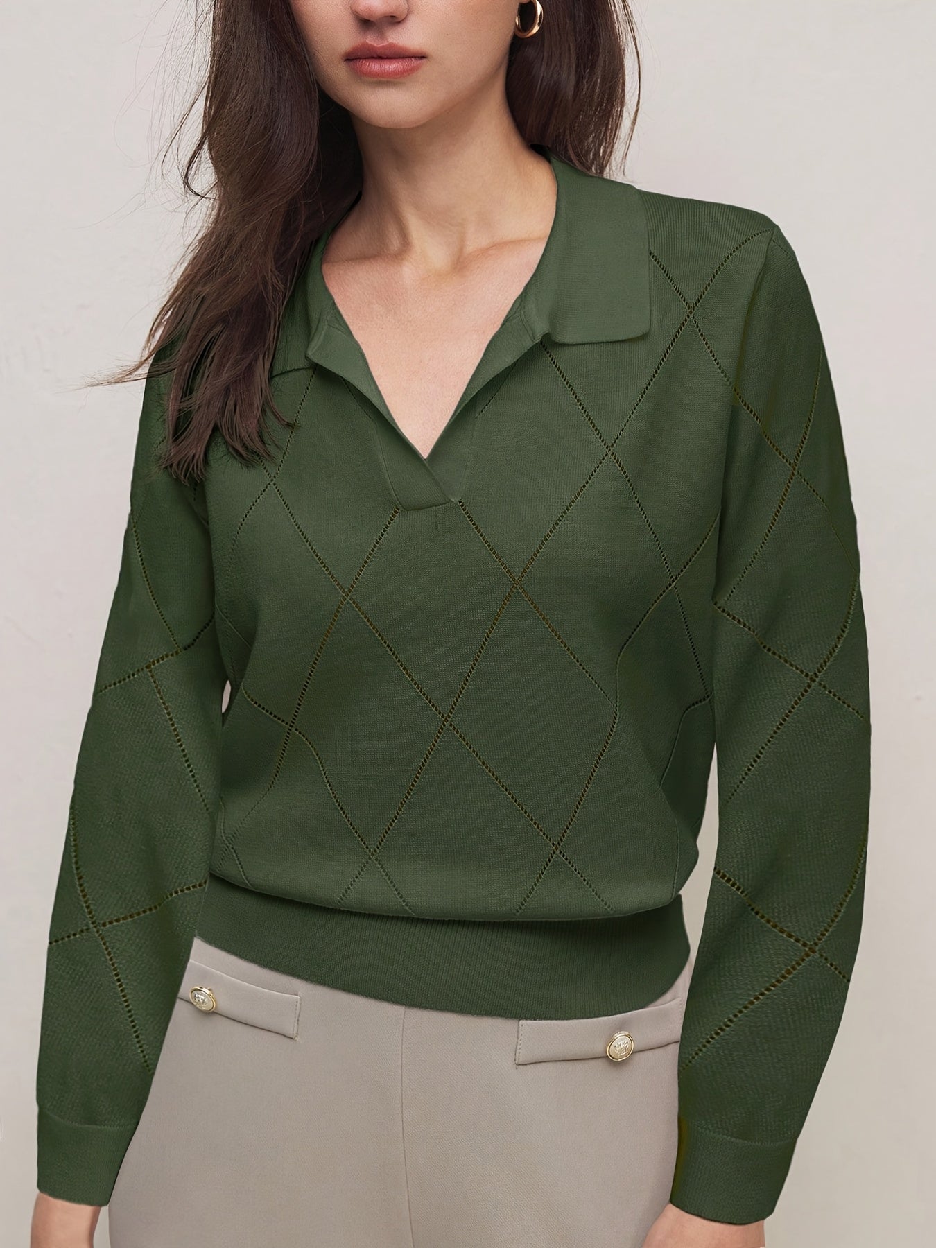 Women’s Argyle Long Sleeve Polo Sweater
