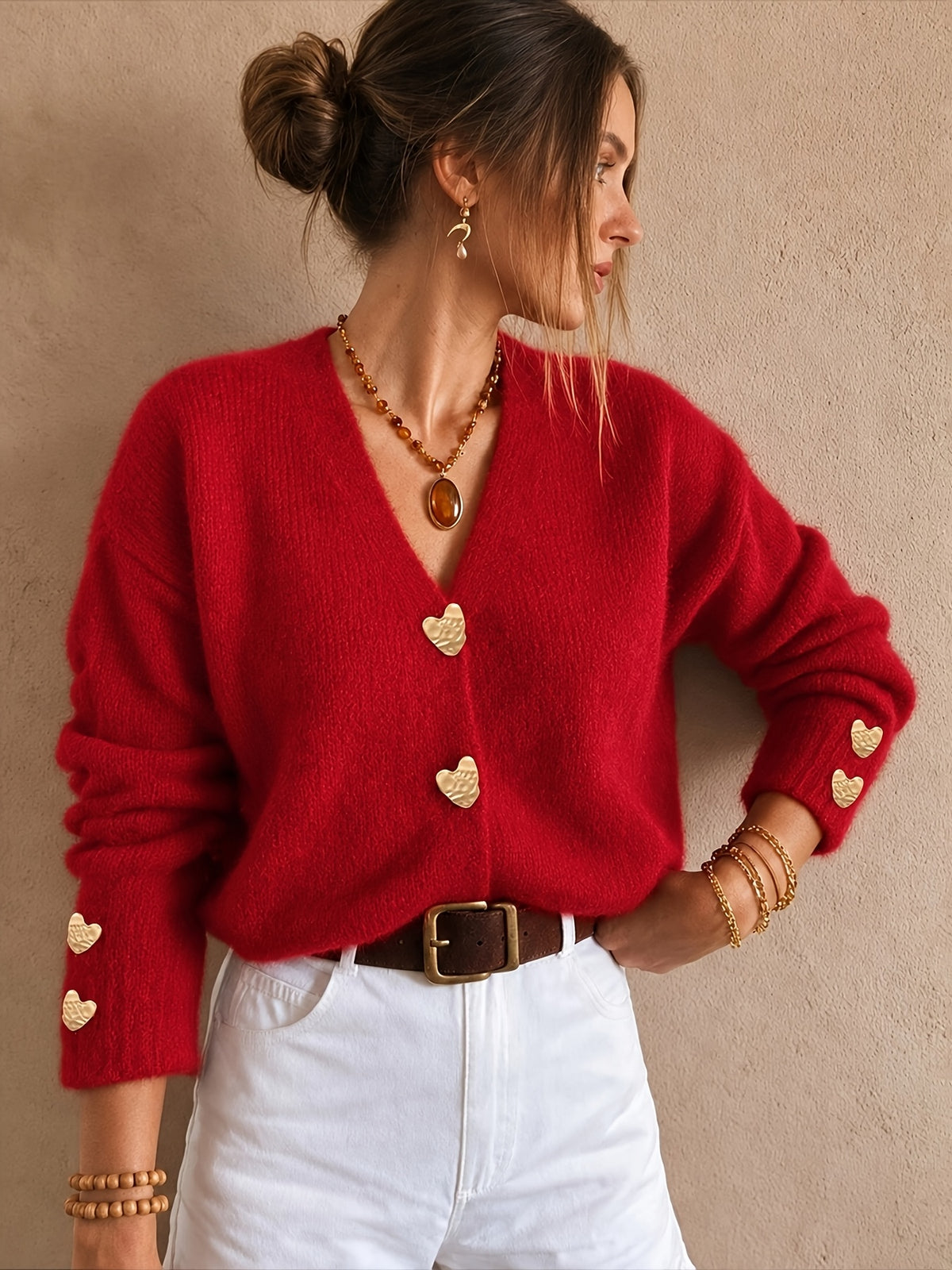 Heart Button Fuzzy Cardigan
