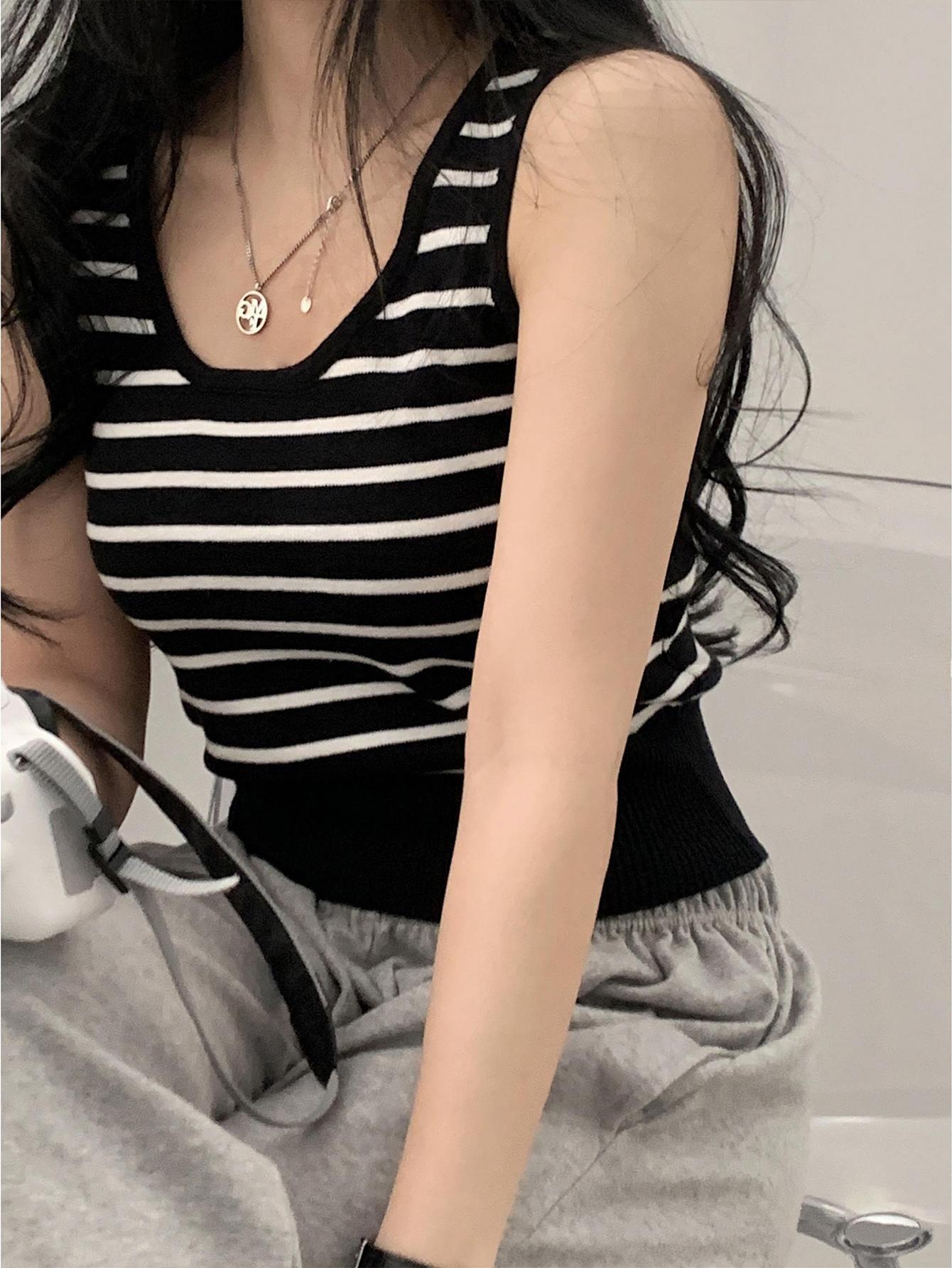 JOYSONS striped ribbed sleeveless knit tank top