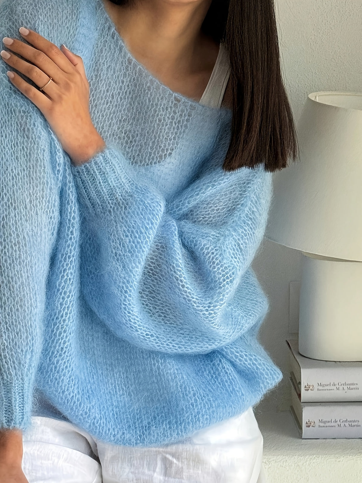 Sheer Boat Neck Relaxed Sweater