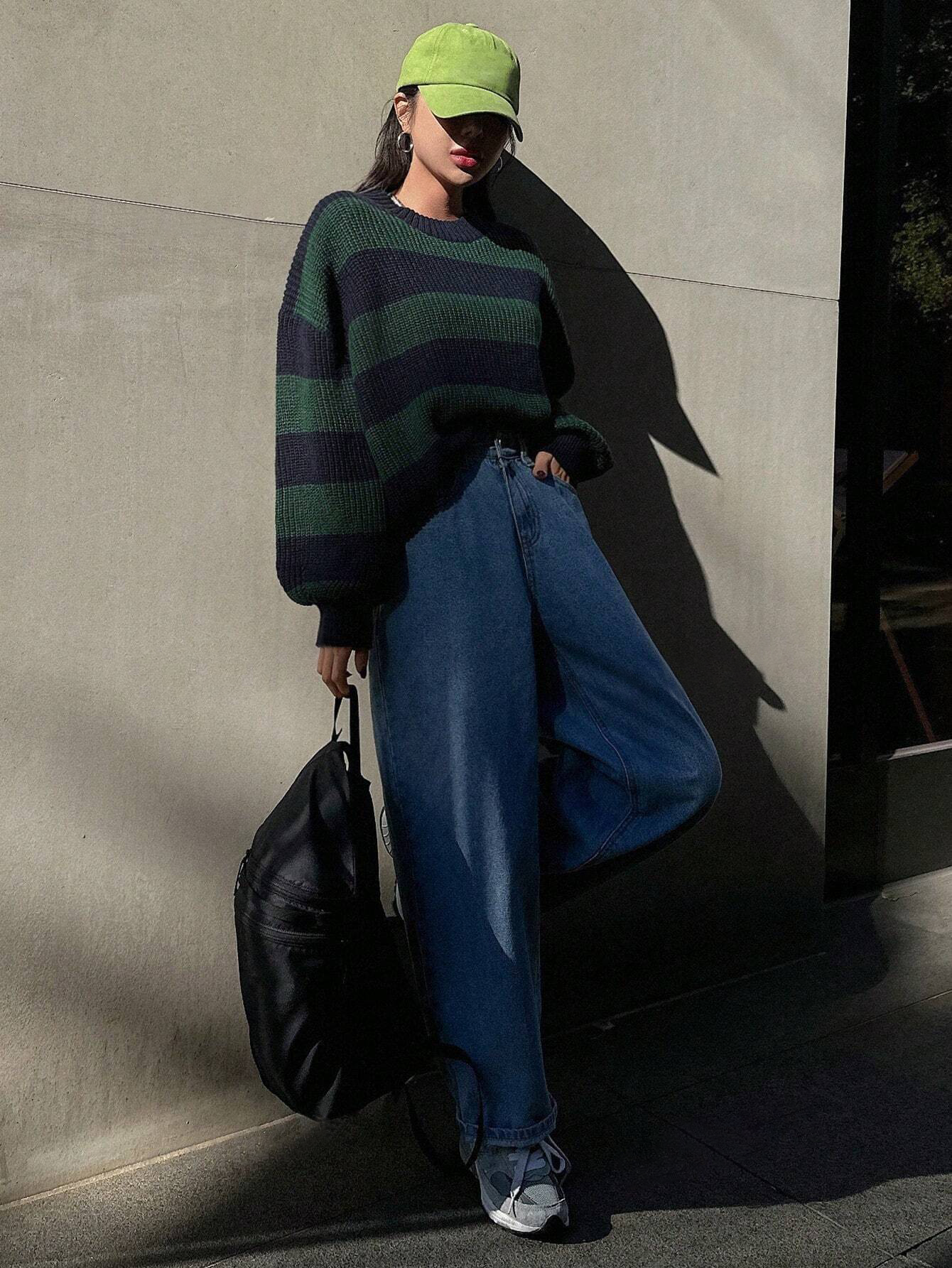 JOYSONS striped cropped knit sweater