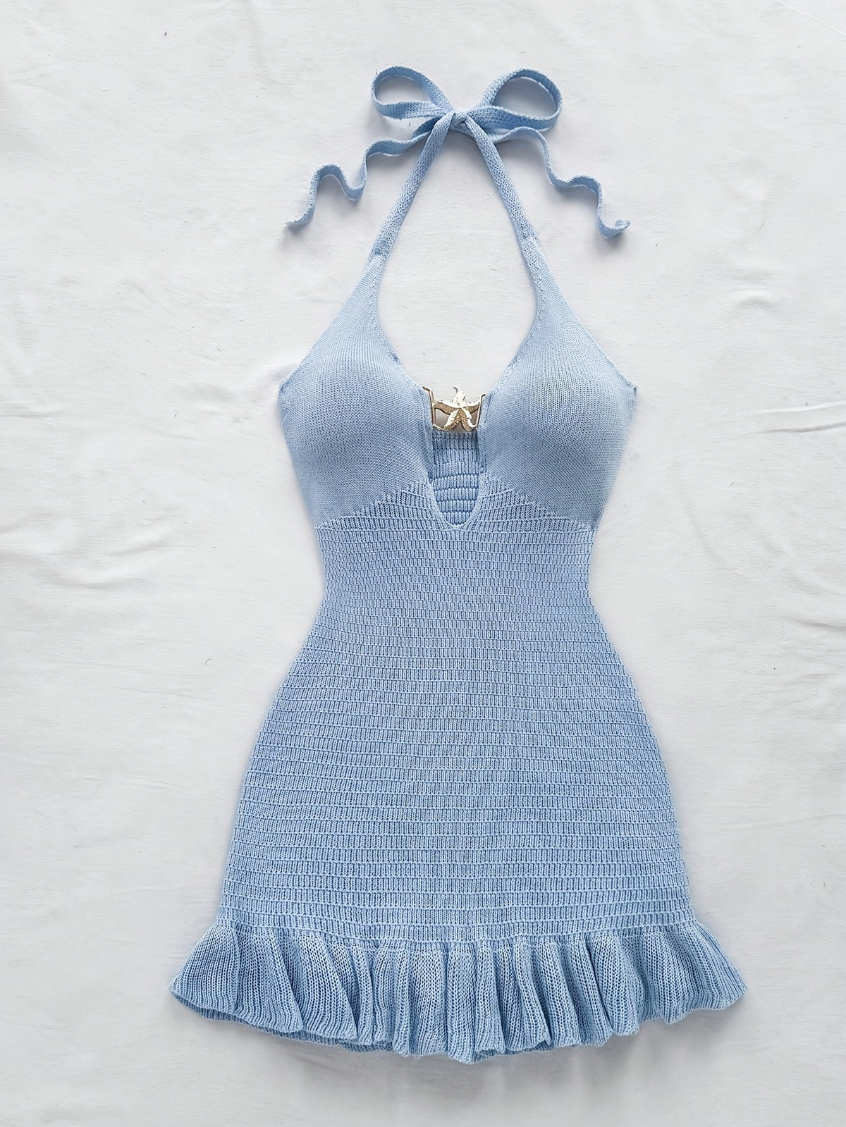 Halter Cutout Ruffle Hem Knit Mini Dress