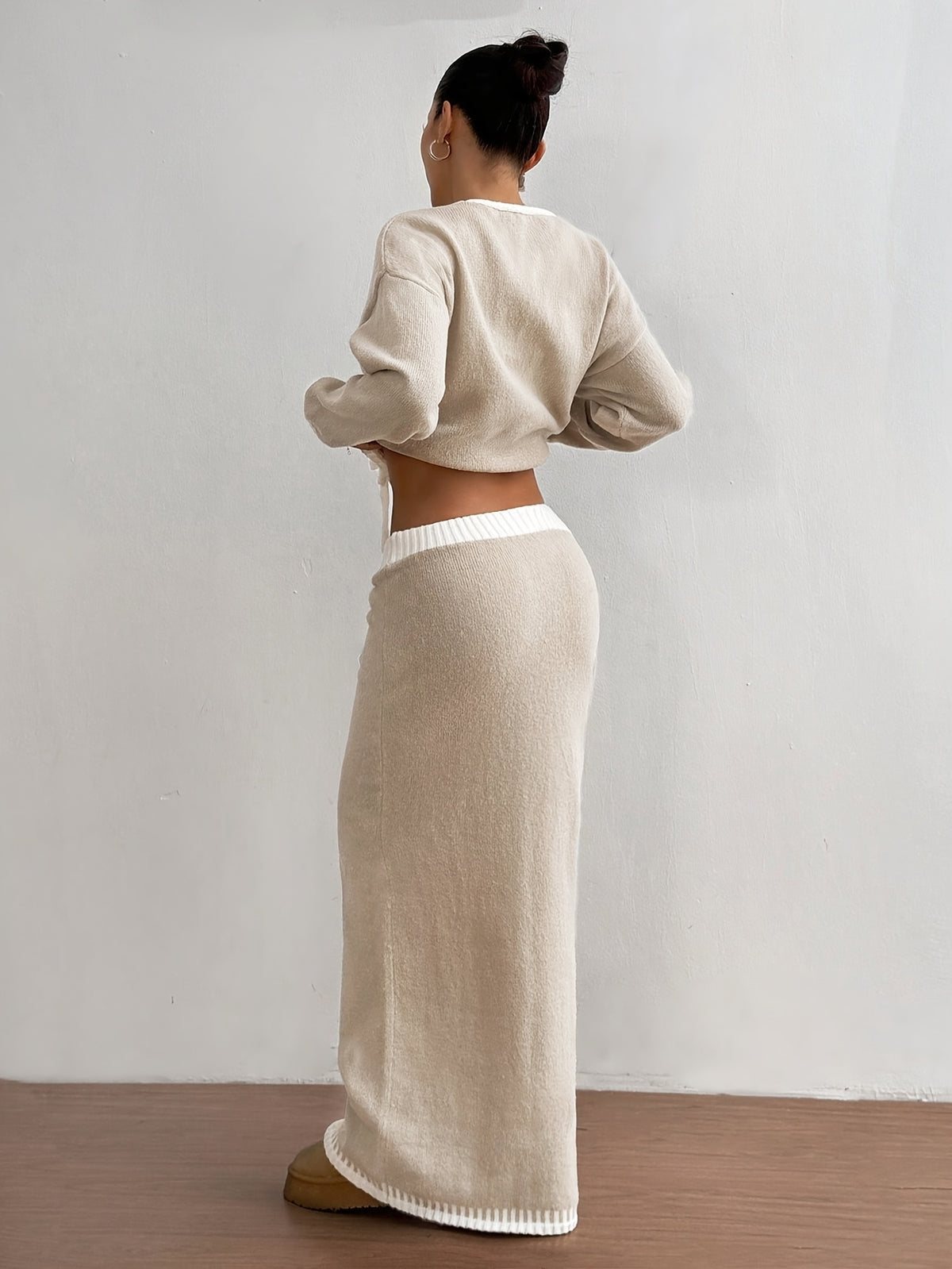 Tie Front Cardigan & Maxi Skirt Set