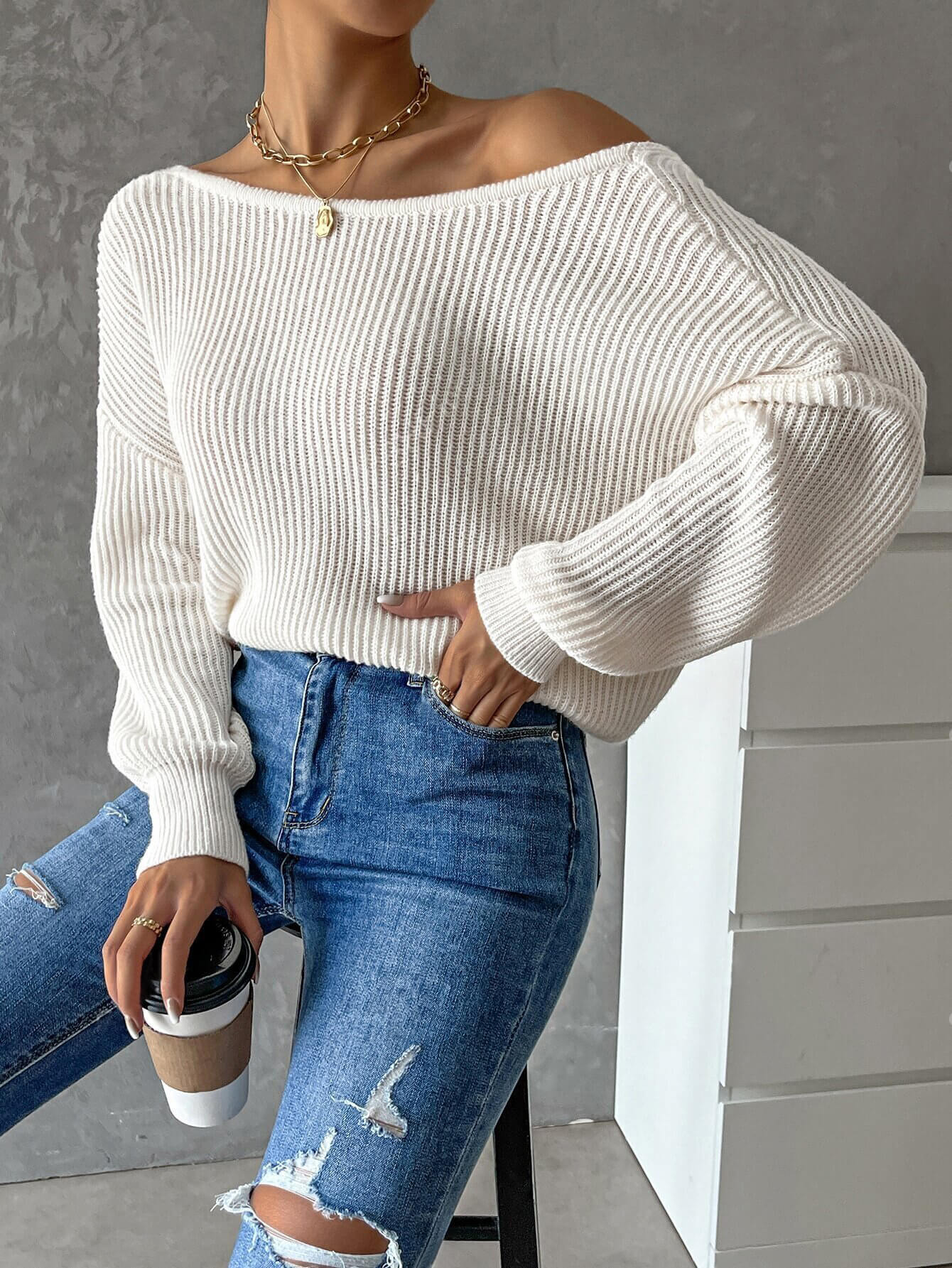 JOYSONS open-knit cable sweater