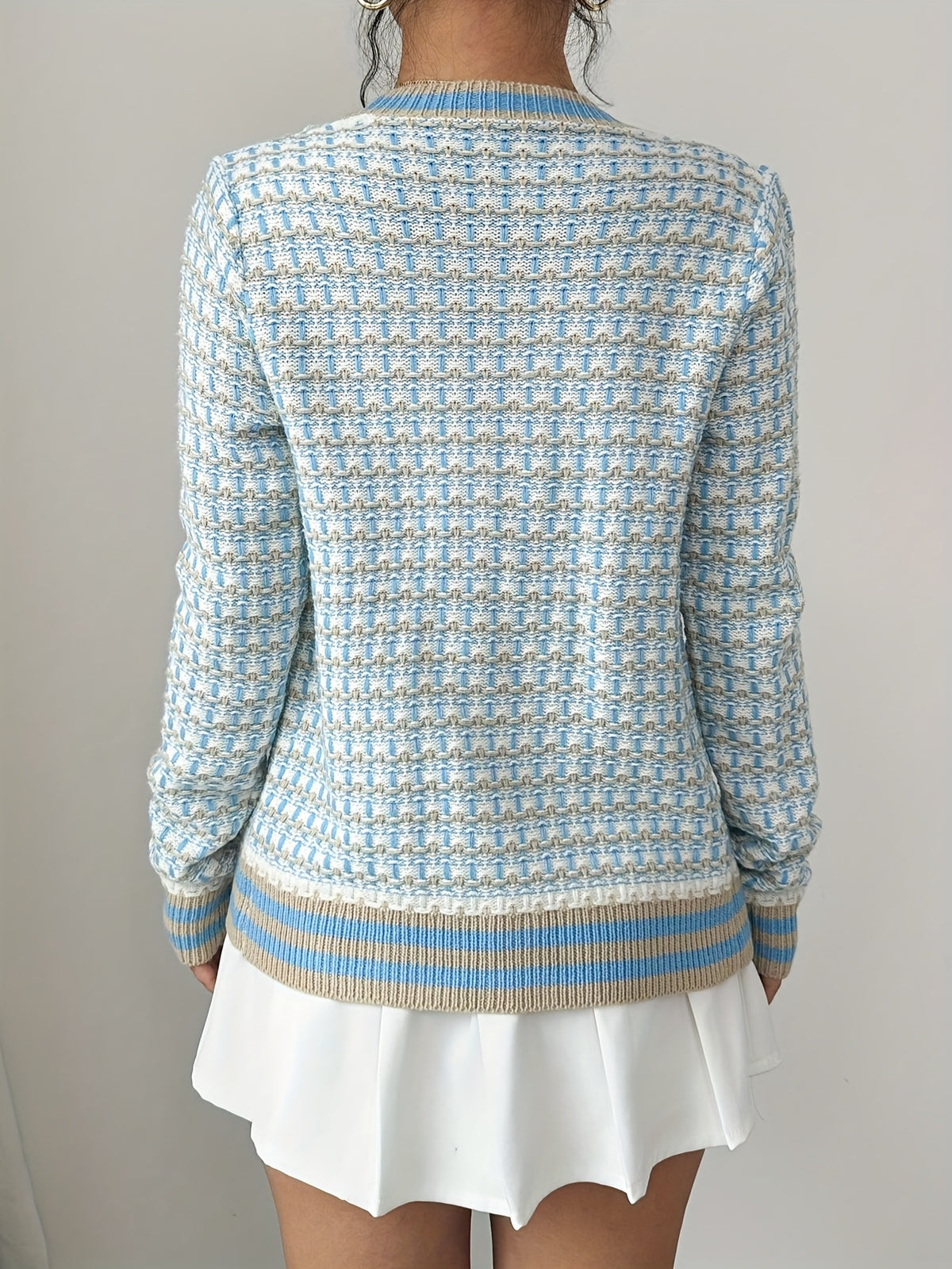Contrast Trim Textured Knit Cardigan