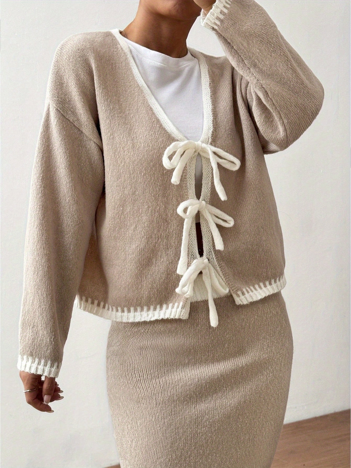 Tie Front Cardigan & Maxi Skirt Set