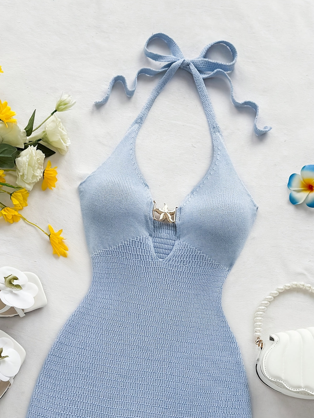 Halter Cutout Ruffle Hem Knit Mini Dress