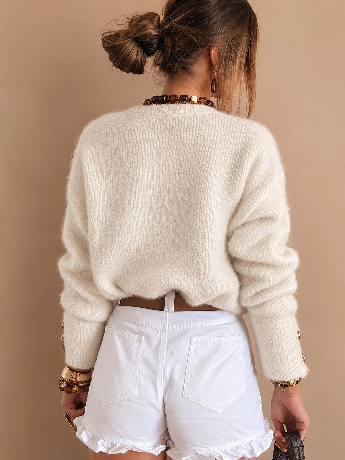 Heart Button Fuzzy Cardigan