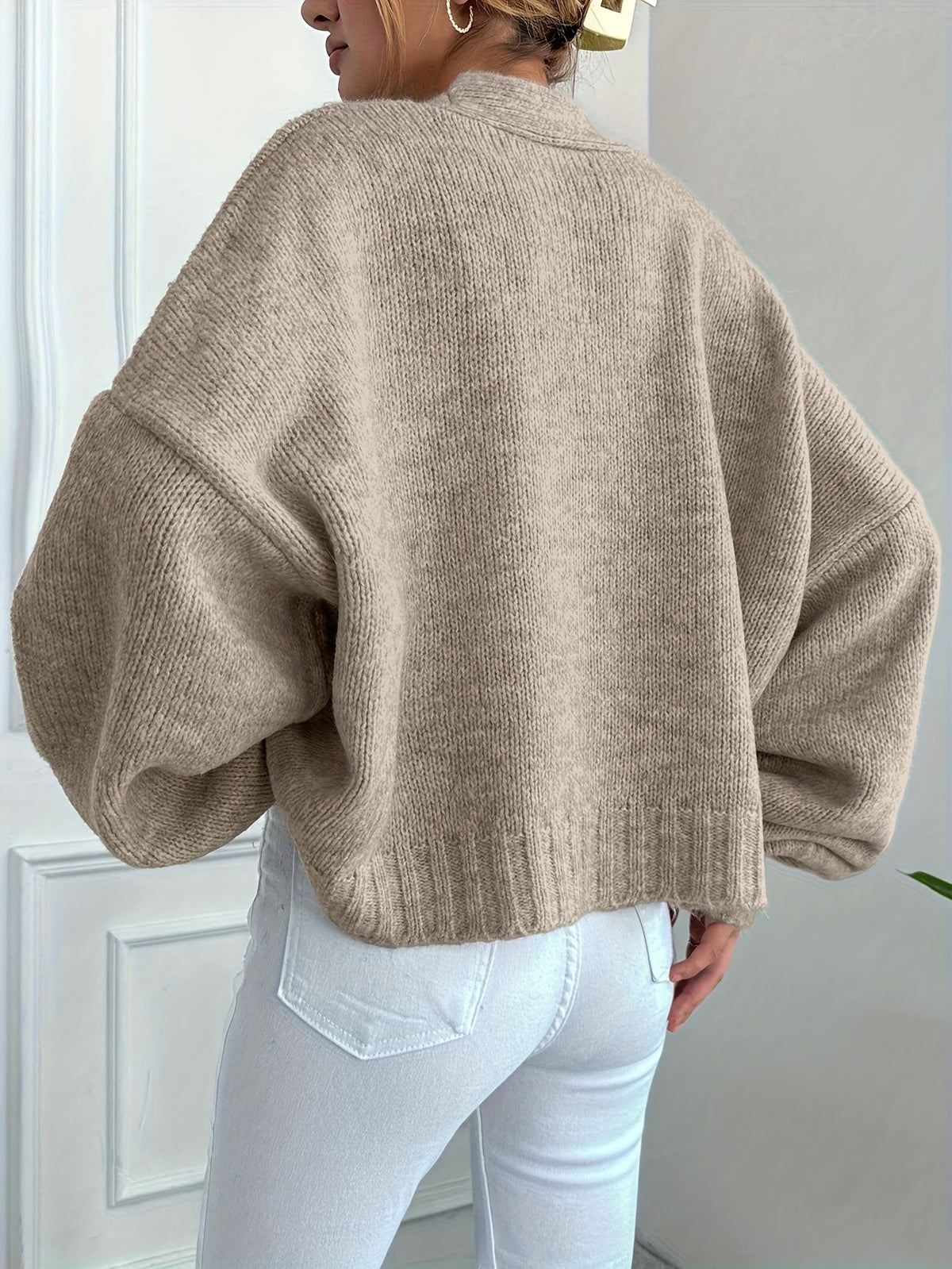 Oversized Balloon Sleeve V-Neck Cardigan