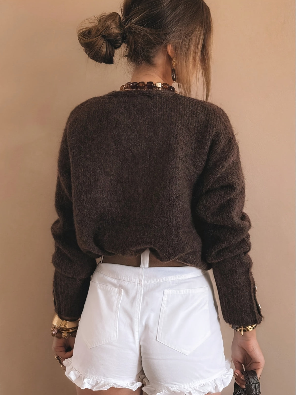 Heart Button Fuzzy Cardigan