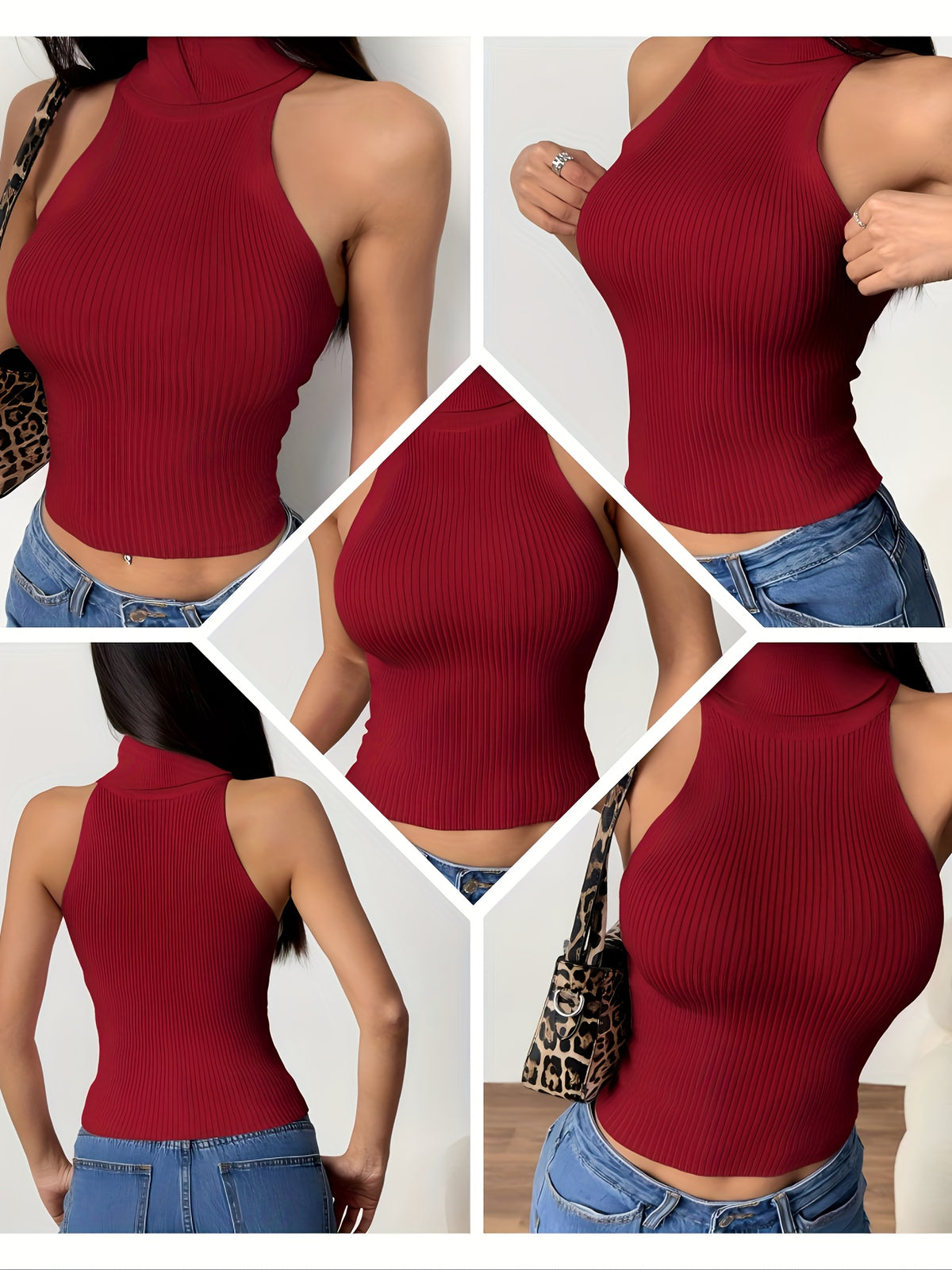 High Neck Ribbed Knit Tank