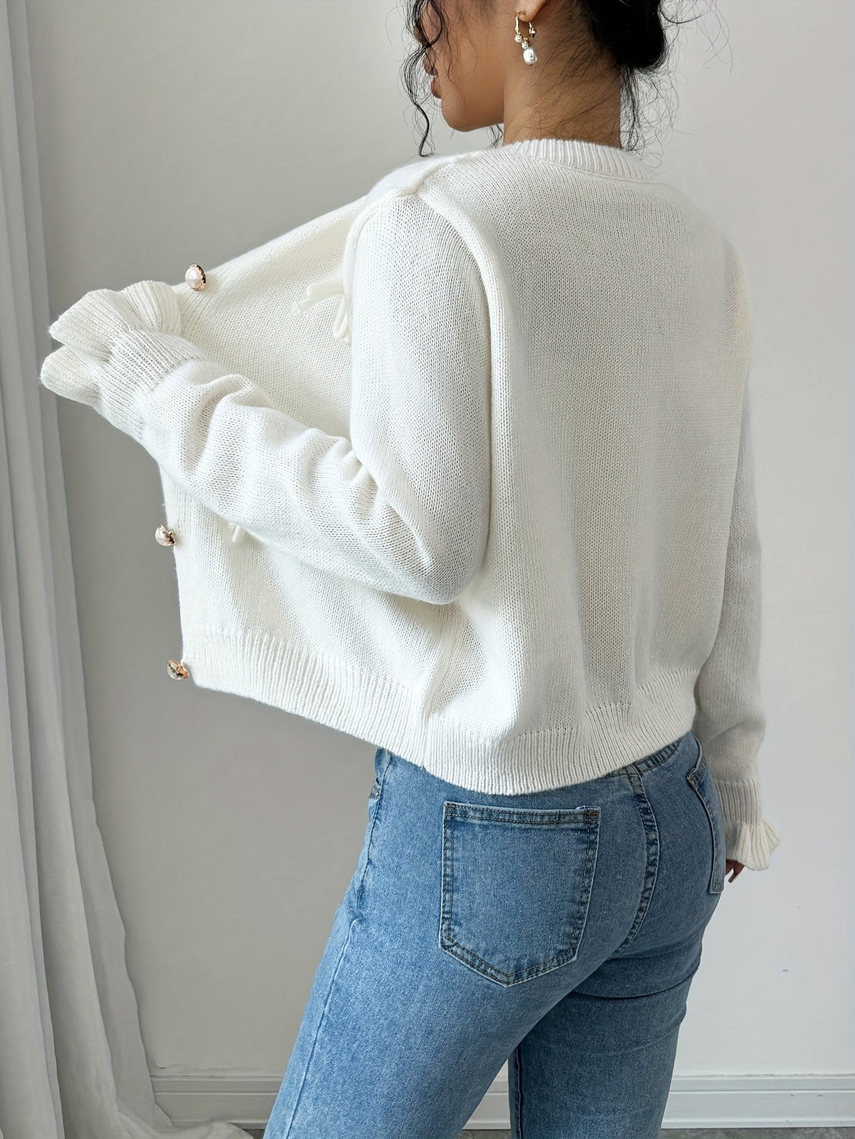 Bow Detail Pearl Button Cardigan