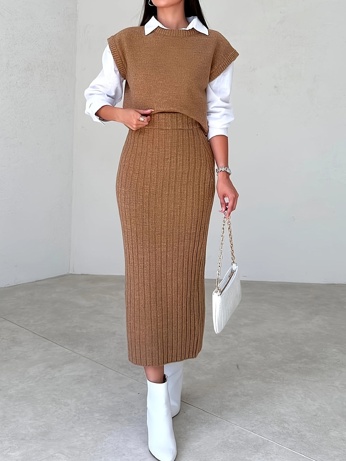 Ribbed Cap Sleeve Top & Midi Skirt Set