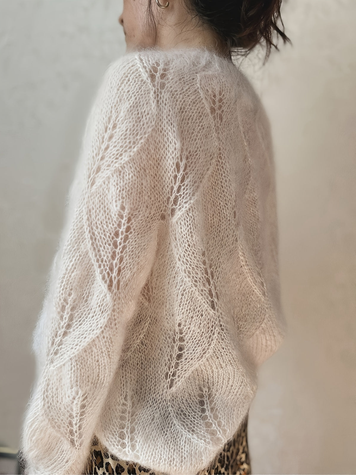 Pointelle Fuzzy Button Cardigan