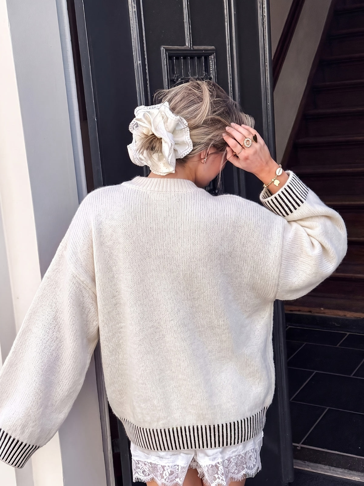 Stripe Cuff Oversized Sweater