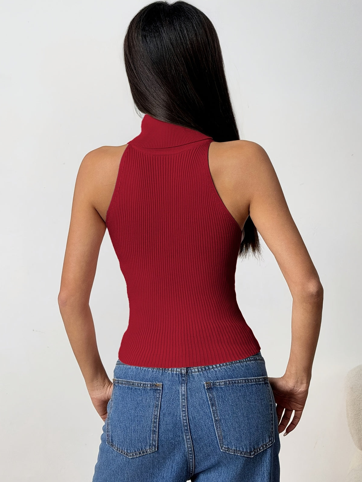 High Neck Ribbed Knit Tank