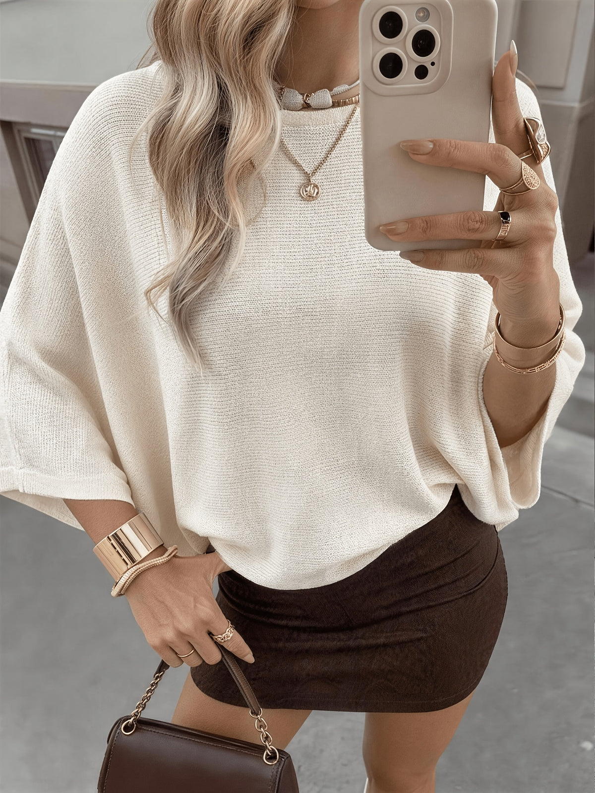 Boat Neck Batwing Sleeve Knit Top