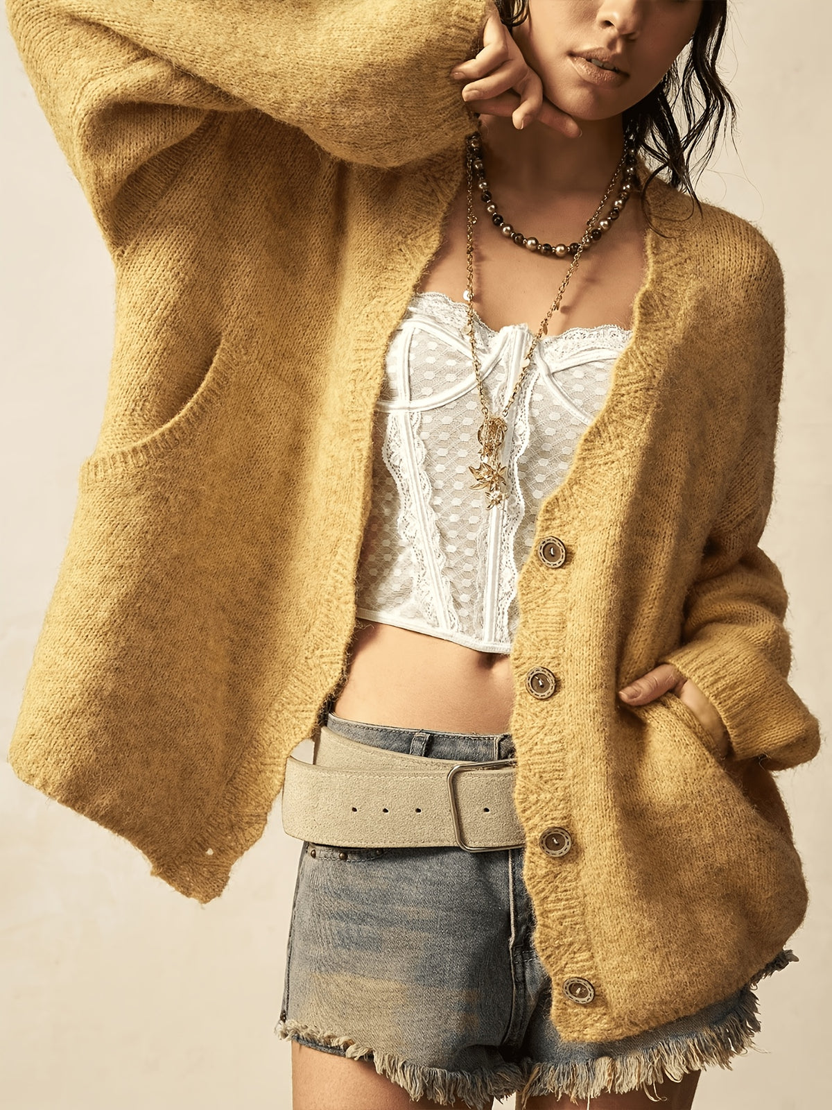 Relaxed V-Neck Button Cardigan