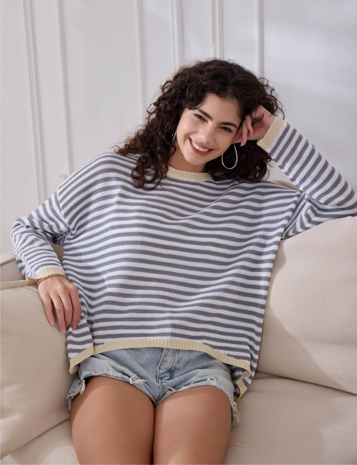 JOYSONS striped long sleeve crew neck sweater