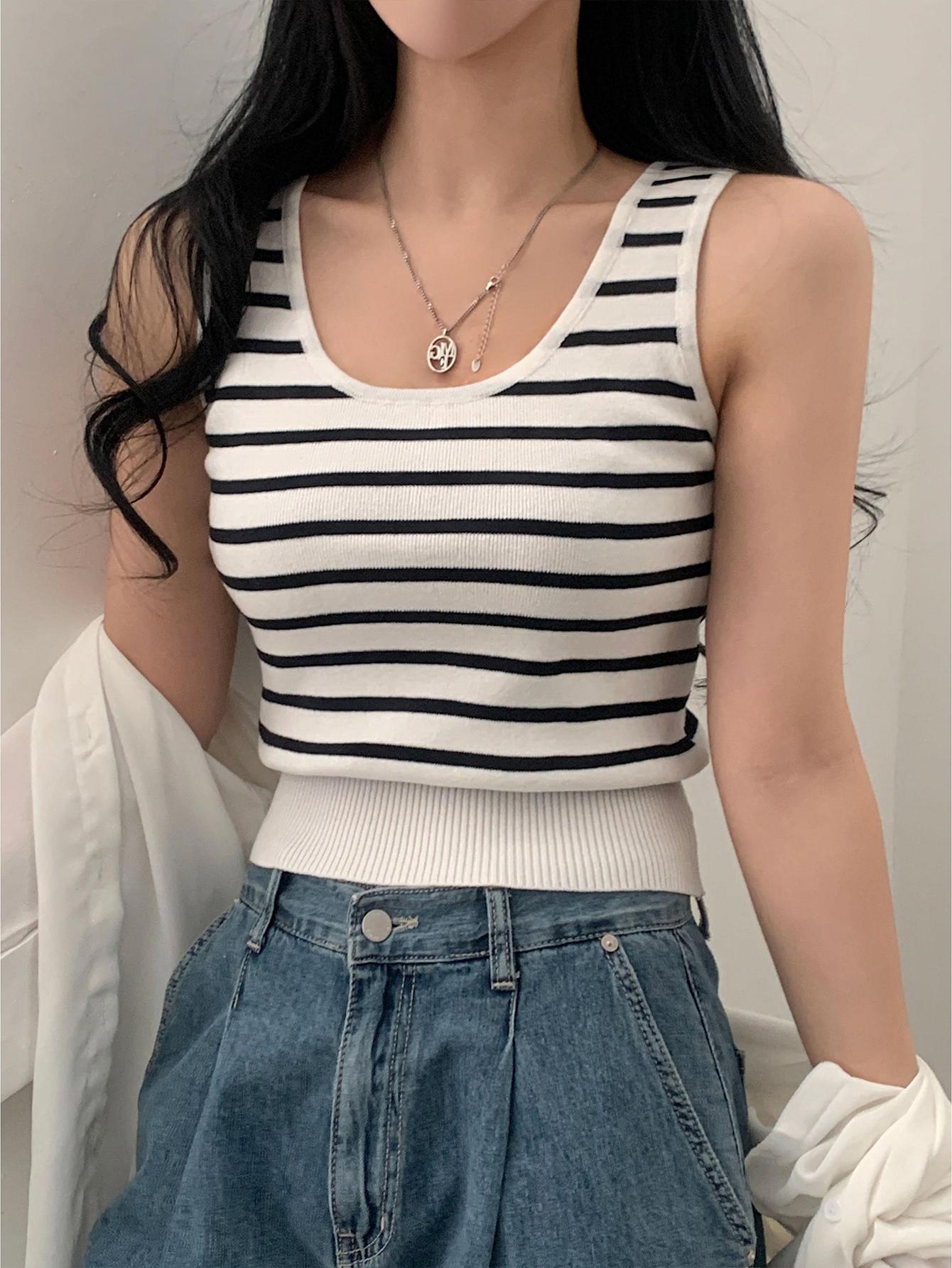 JOYSONS striped ribbed sleeveless knit tank top
