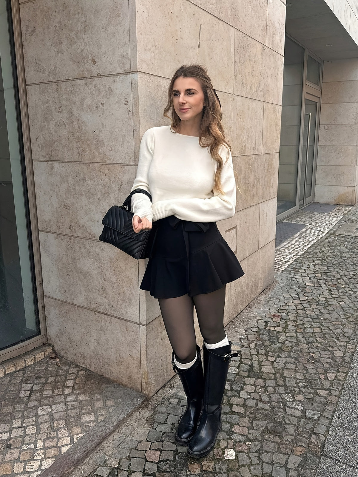 Bow Back Cropped Crew Neck Sweater