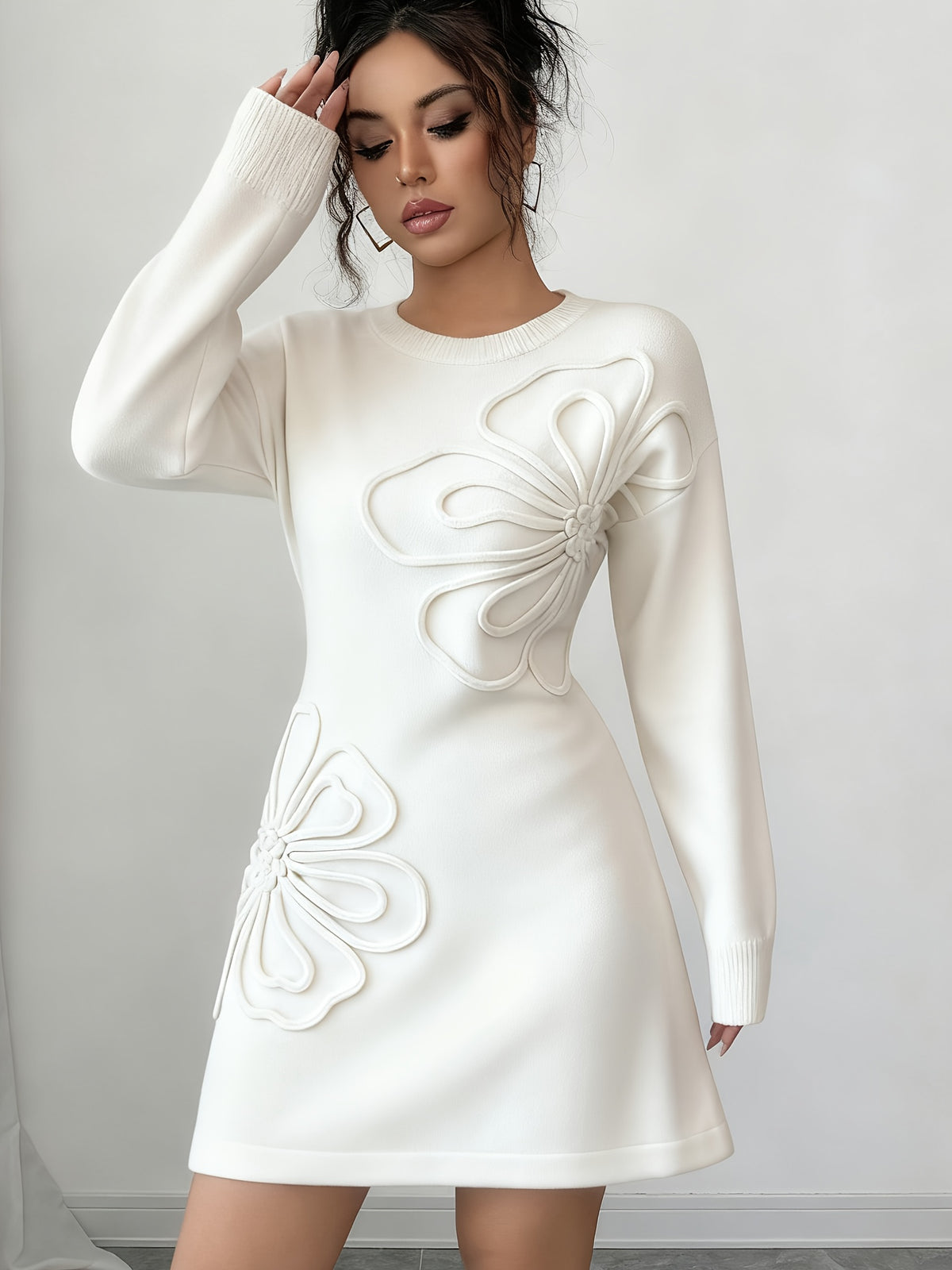 Raised Floral Knit Mini Dress