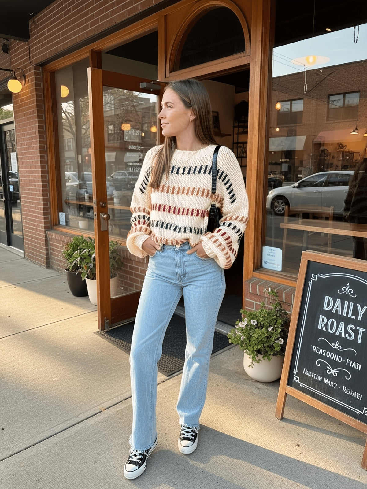 Colorful Stripe Oversized Sweater - JOYSONS