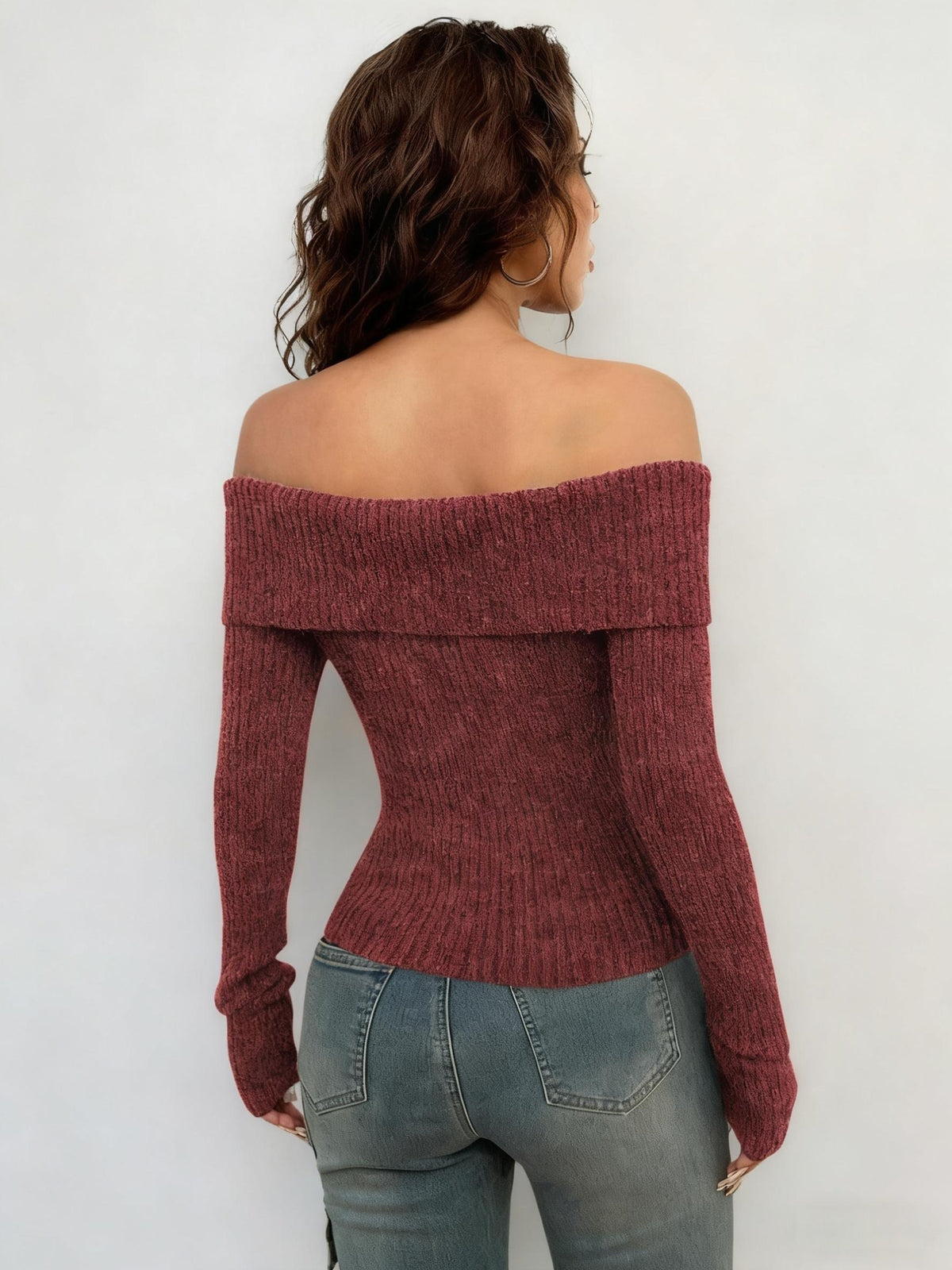 Off Shoulder Fold Over Ribbed Crop Top