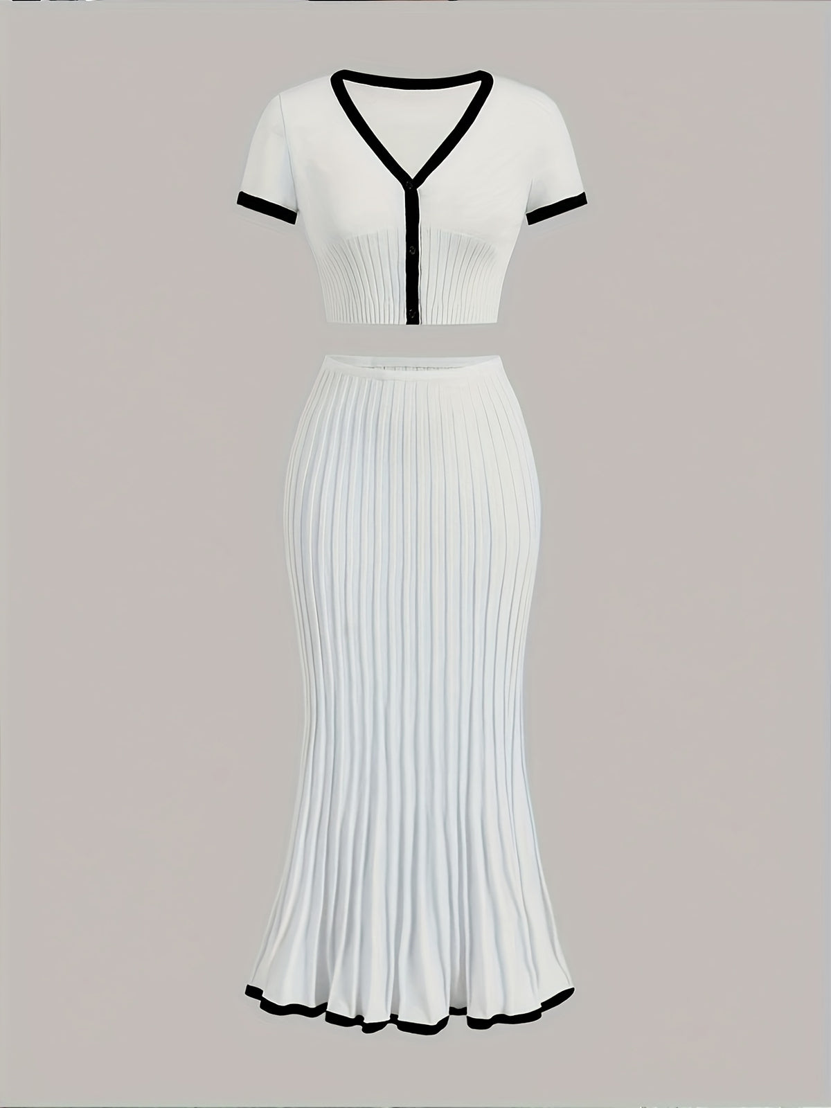 Contrast Trim Top & Midi Skirt Set