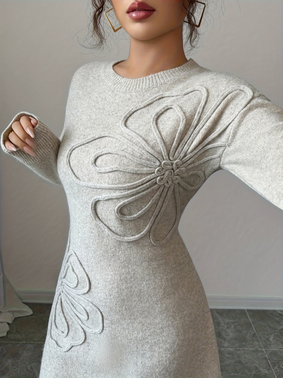 Raised Floral Knit Mini Dress