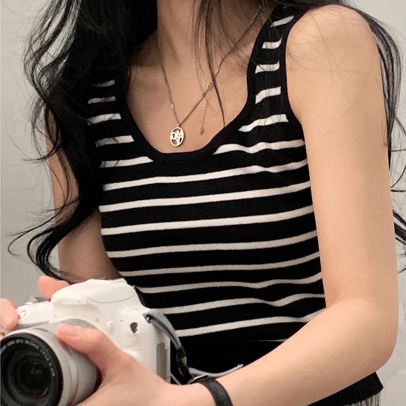JOYSONS striped ribbed sleeveless knit tank top