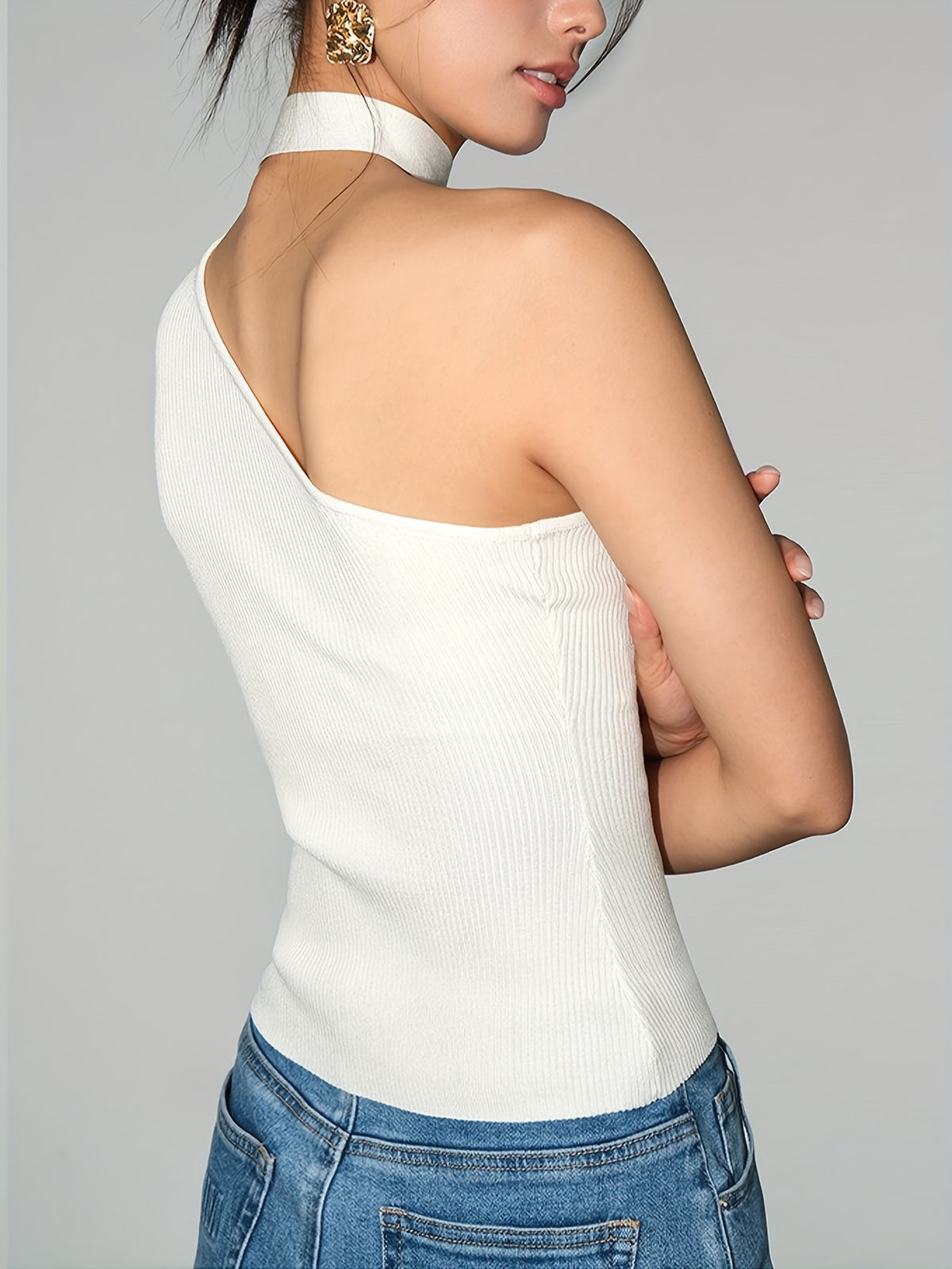 One Shoulder Scarf Neck Knit Top