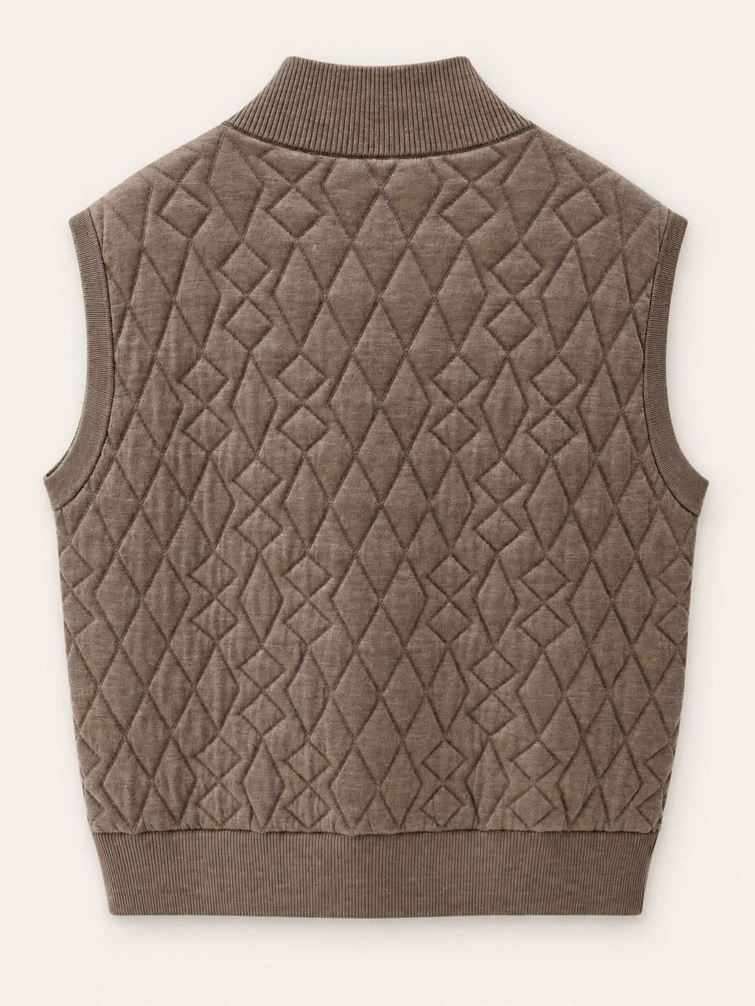 Brown diamond-texture zip knit vest back