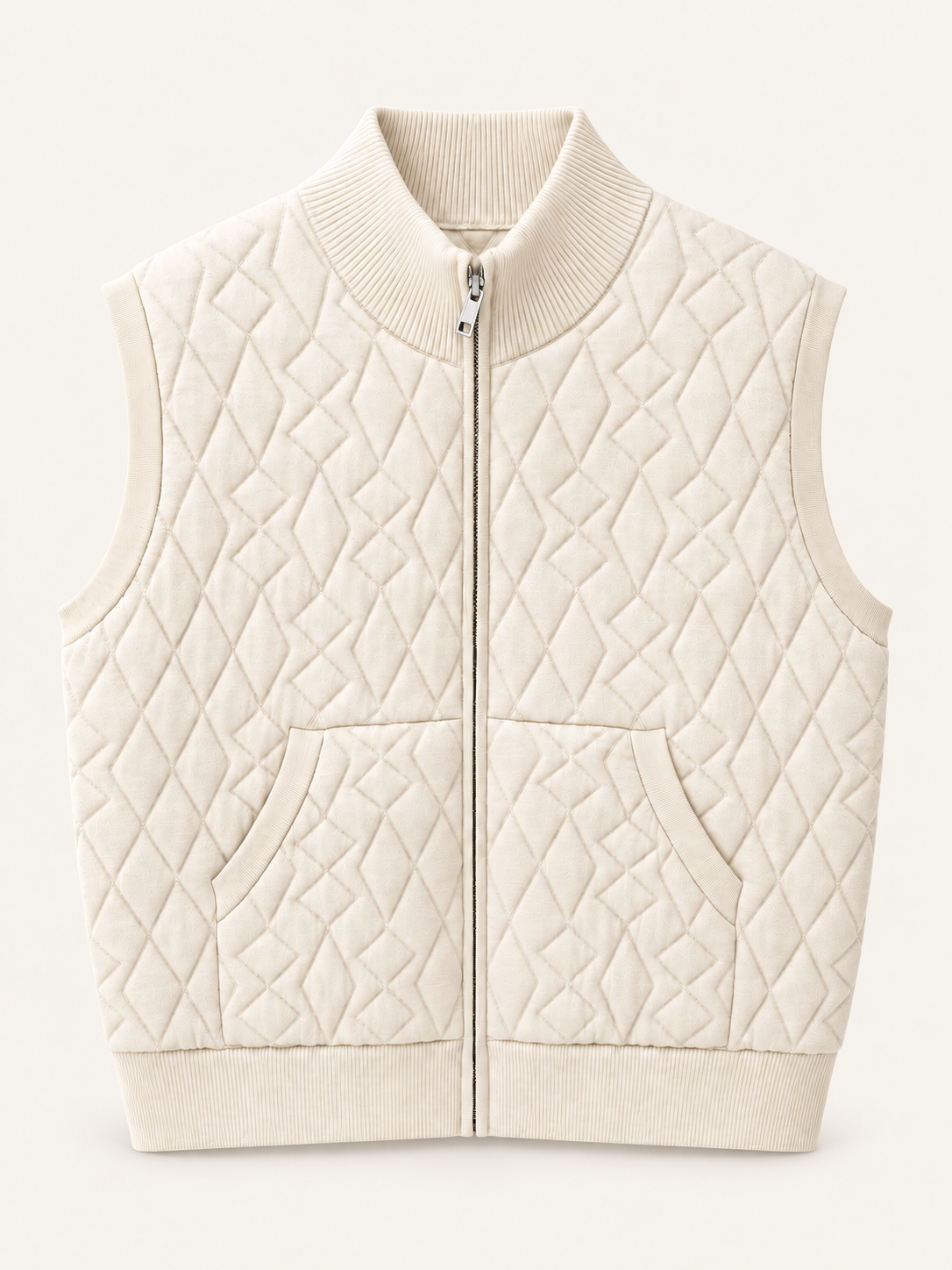 White diamond-texture zip knit vest front