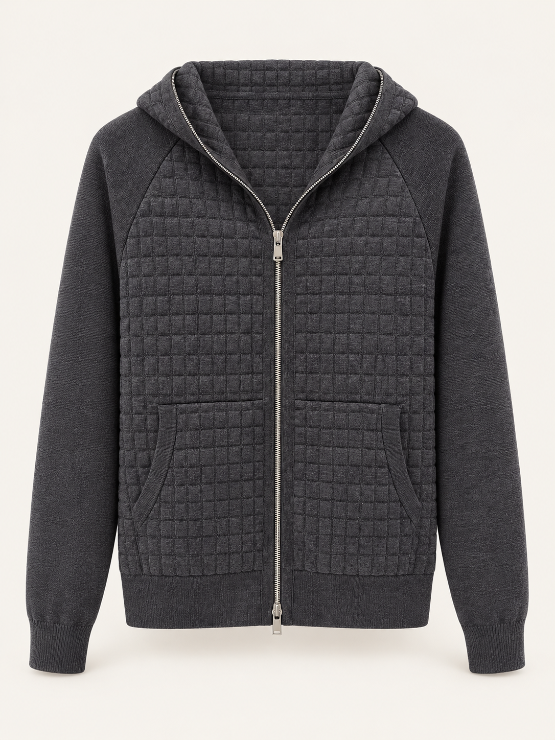 Dark Gray hooded zip cardigan front